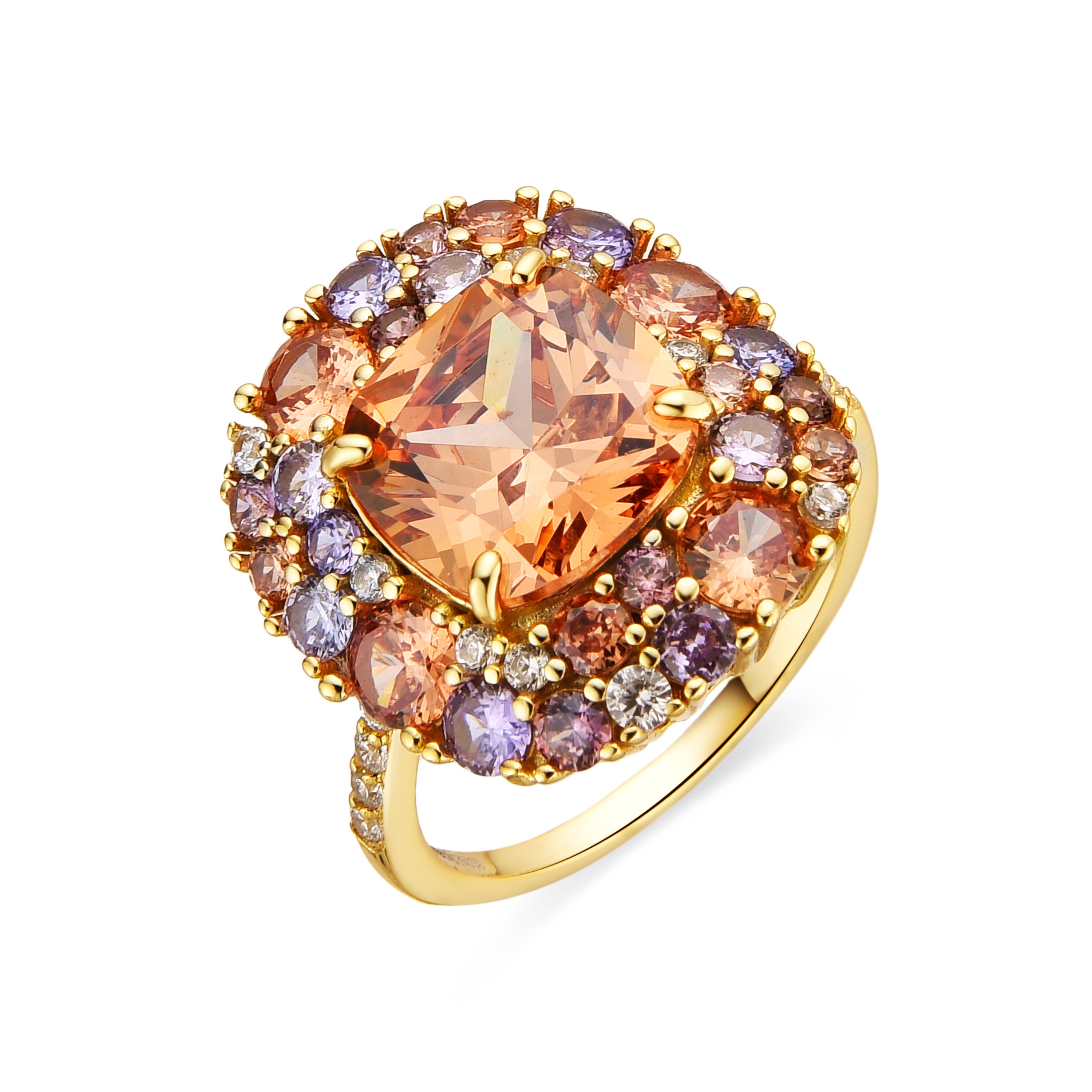 Anillo de Plata de Ley 925 y Circonita Multicolor acabado oro 18k - Uxre