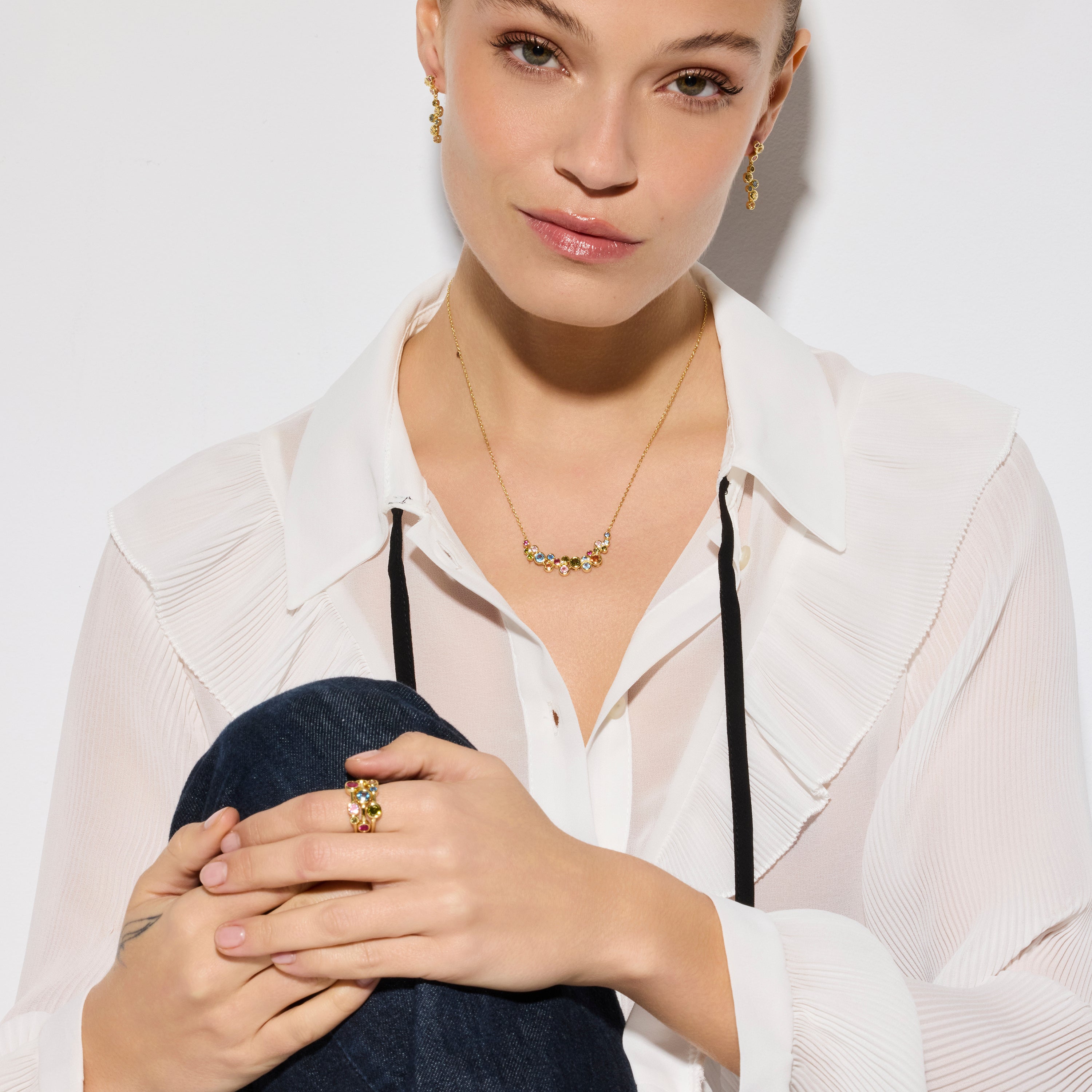 Anillo de Plata de Ley 925 y Circonita Multicolor acabado oro amarillo de 18k - Hambio