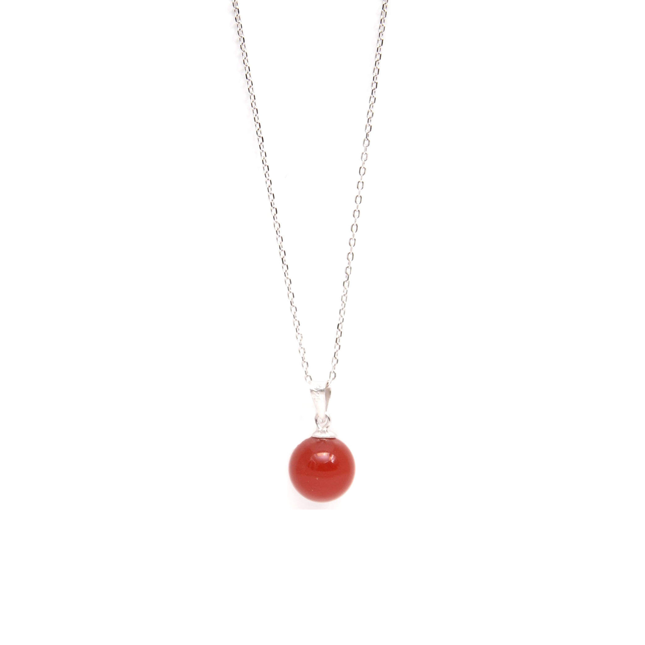 Collar de Plata de Ley 925 con Agata Roja acabado en rodio - Bola
