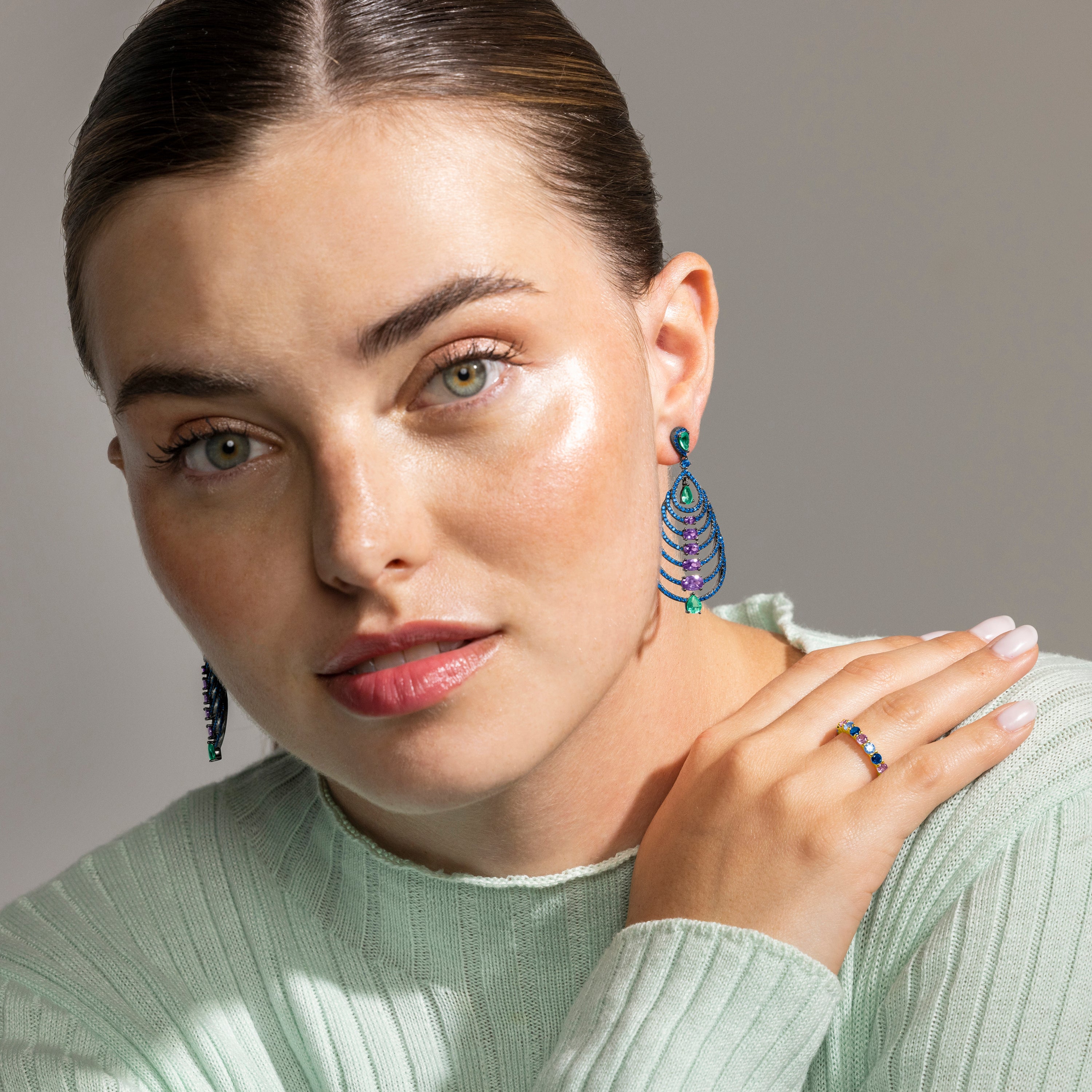 Anillo de Plata de Ley 925 y Circonita Multicolor acabado oro 18k - Luyas