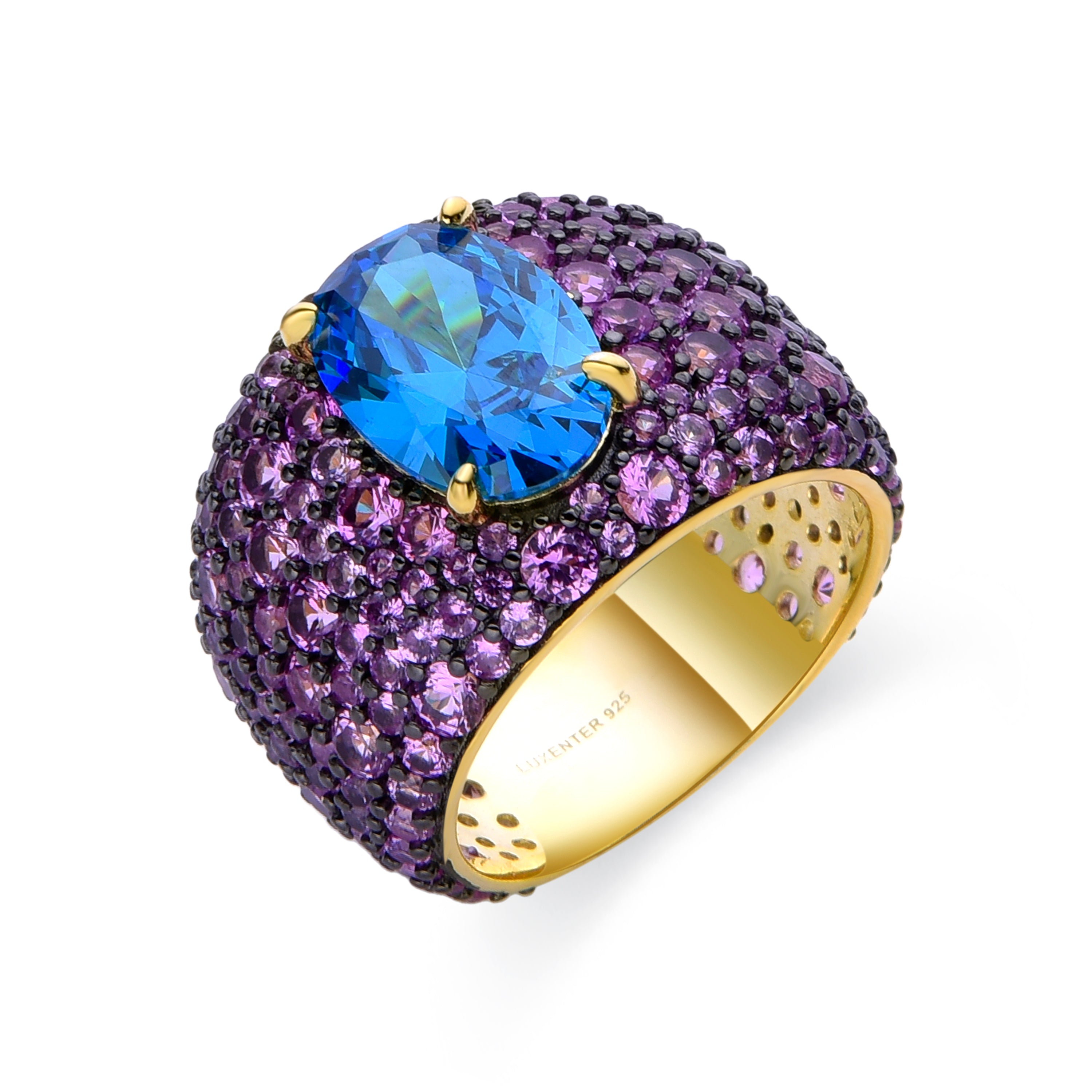 Anillo de Plata de Ley 925 y Circonita Rubí acabado en oro amarillo de 18k - Korwise