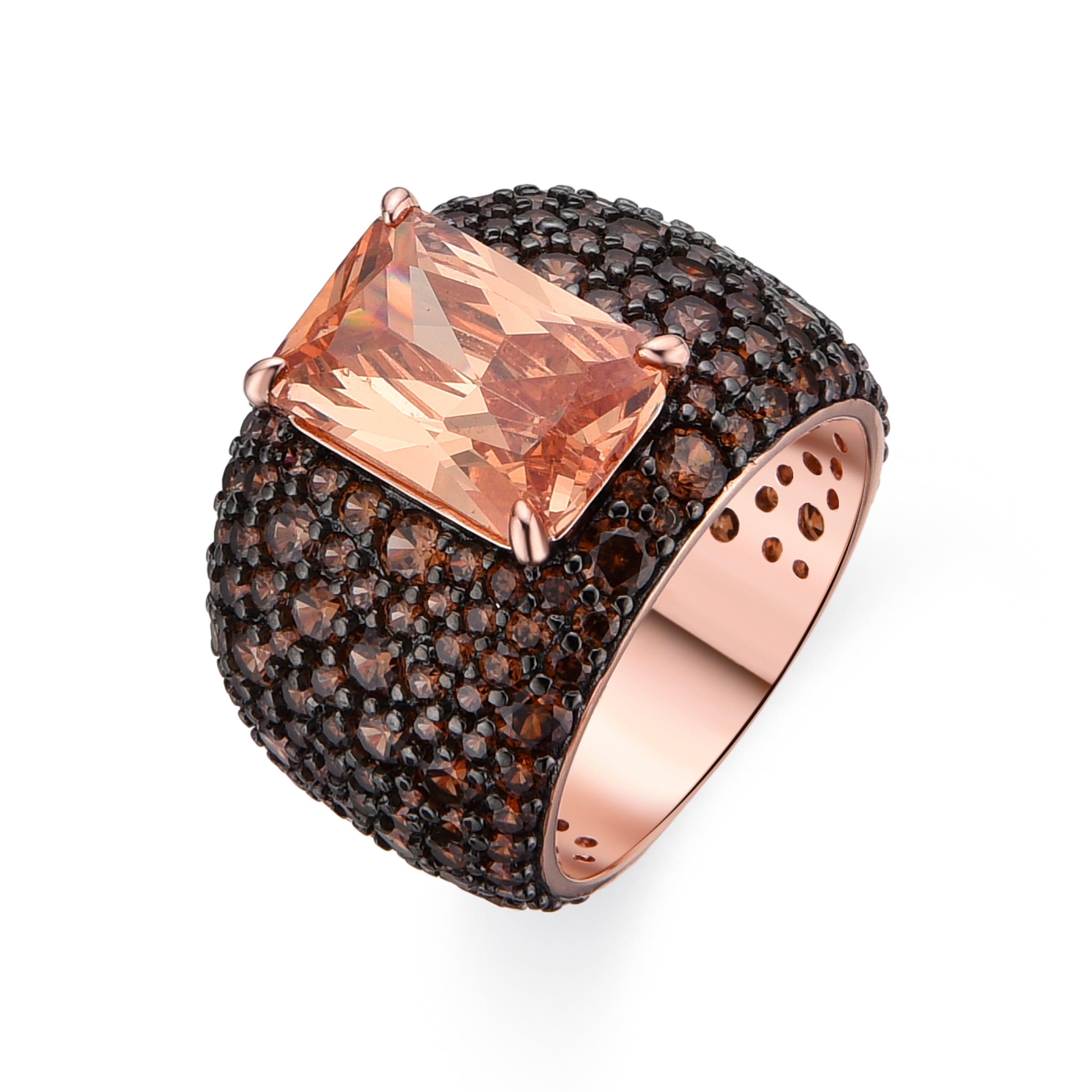 Anillo de Plata de Ley 925 y Circonita Marrón acabado oro 18k - Korwise