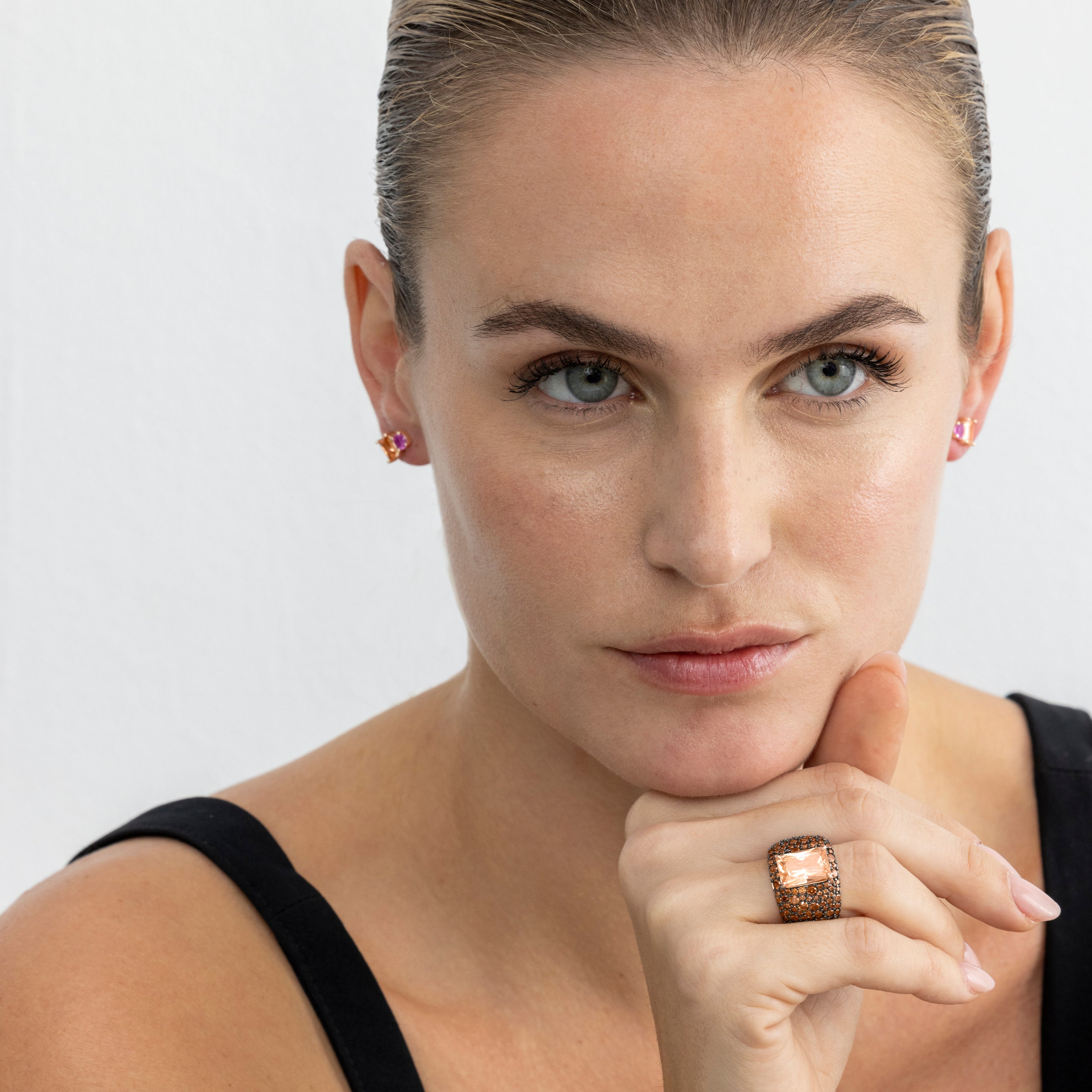 Anillo de Plata de Ley 925 y Circonita Marrón acabado oro 18k - Korwise