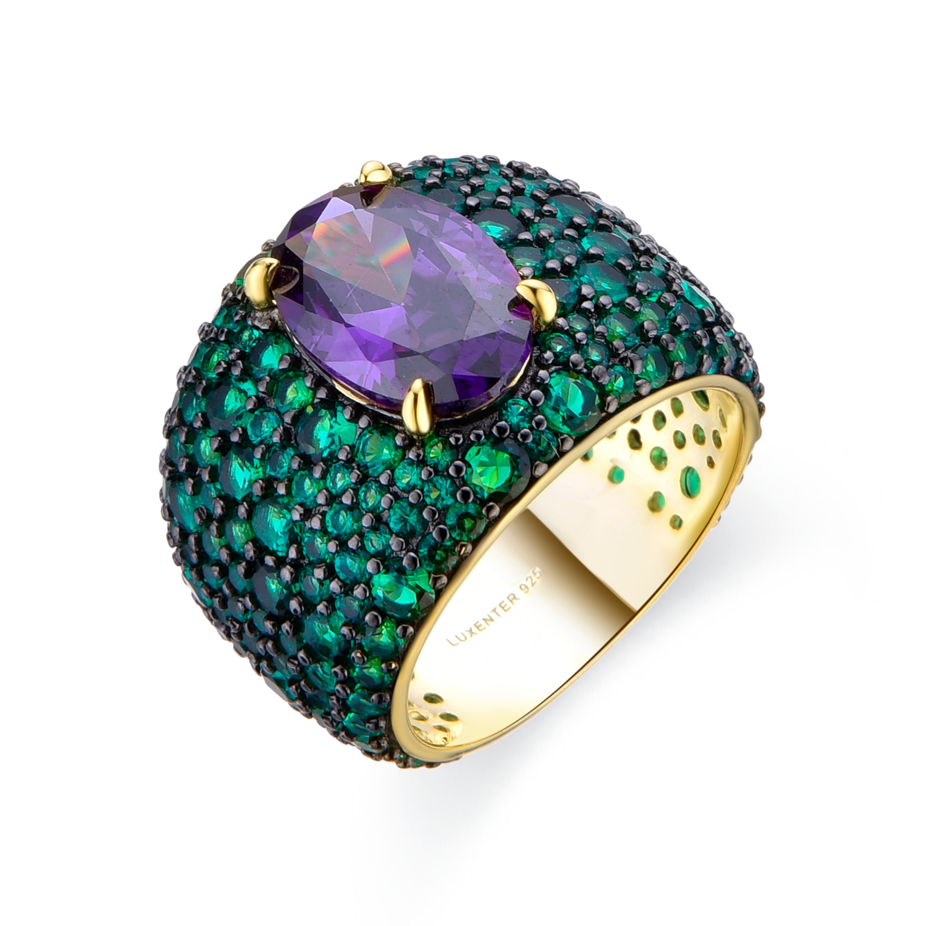 Anillo de Plata de Ley 925 y Circonita Esmeralda acabado en oro amarillo de 18k - Korwise