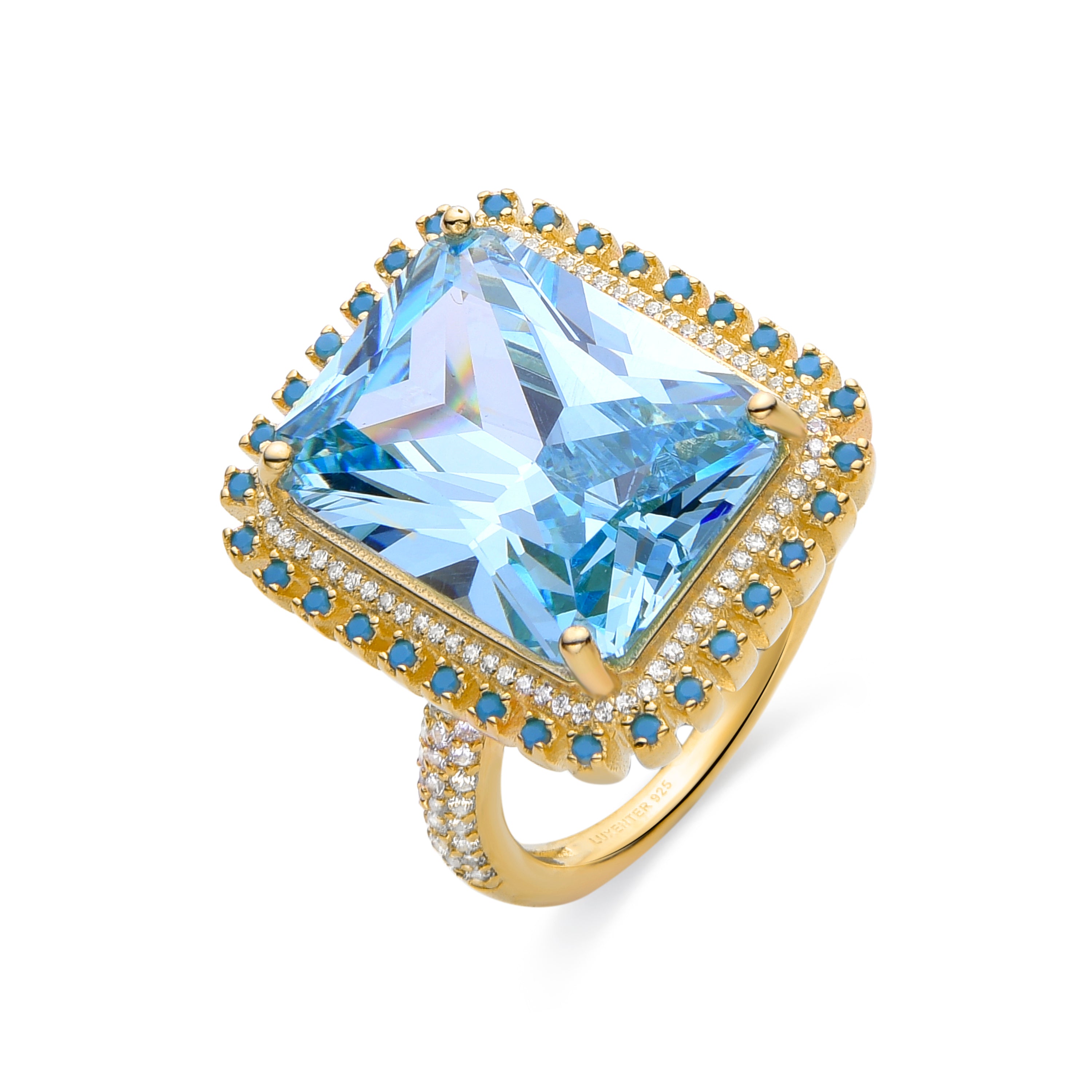 Anillo de Plata de Ley 925 y Circonita Multicolor acabado en oro amarillo de 18k - Dakko