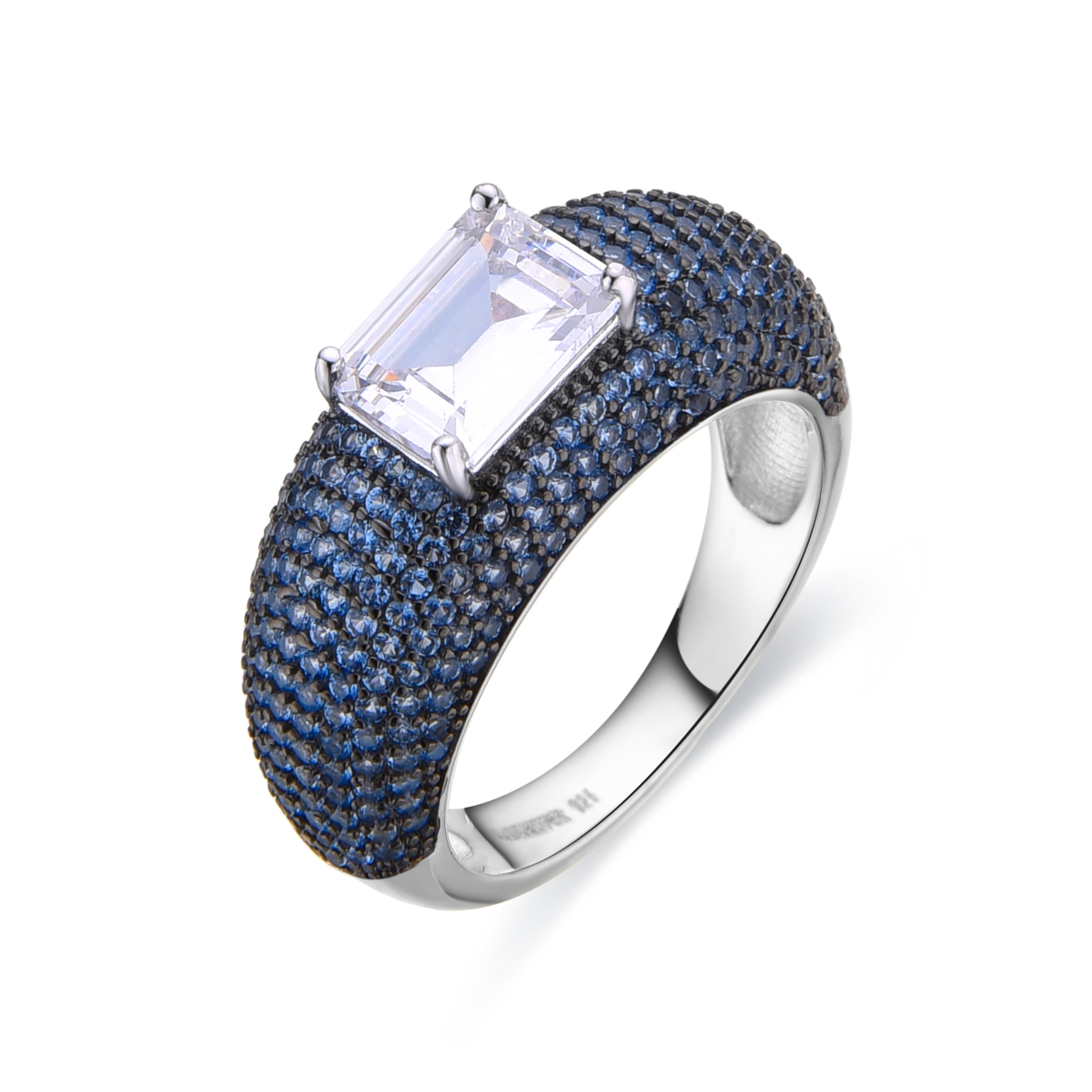 Anillo de Plata de Ley 925 y Circonita Zafiro acabado en rodio - Nezon