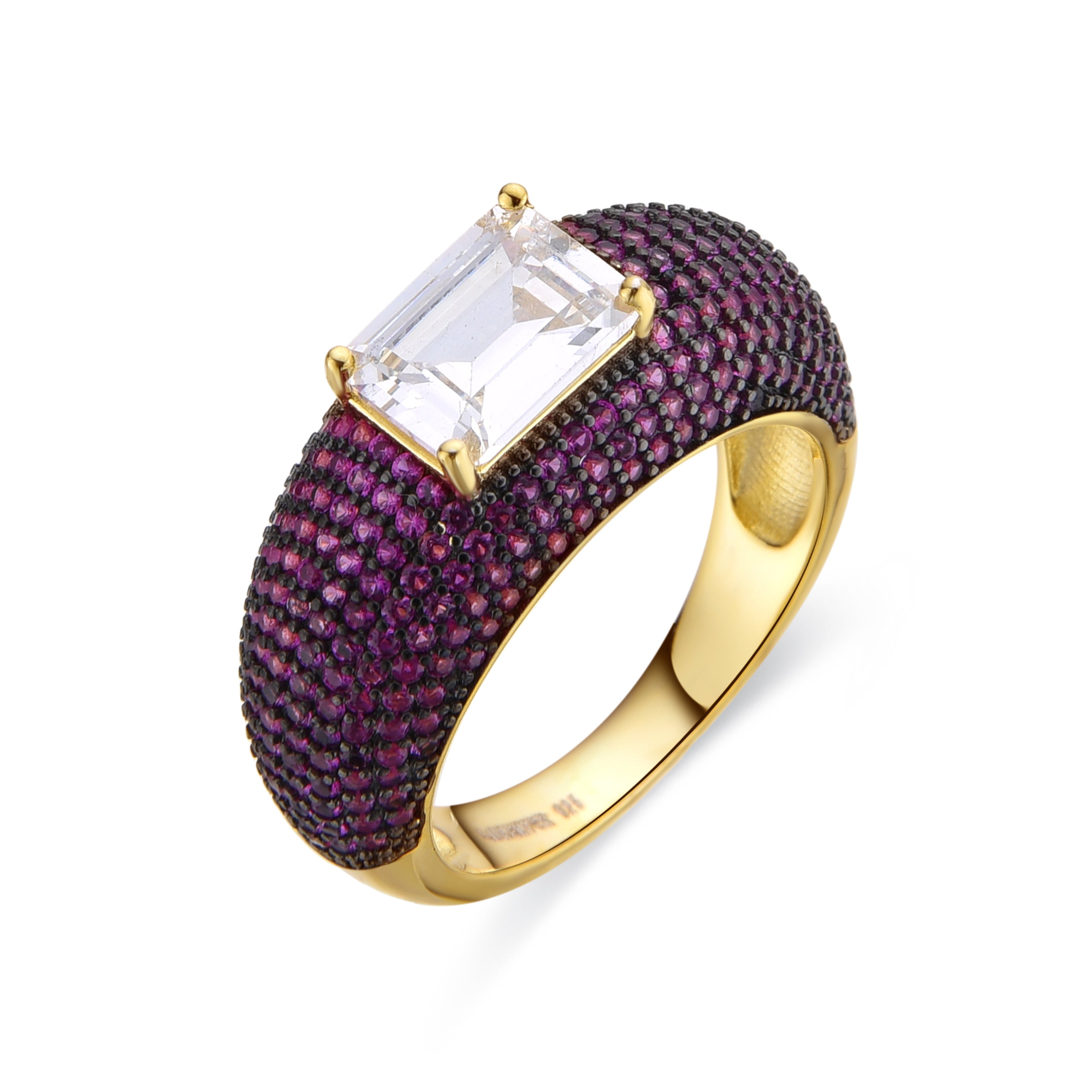 Anillo de Plata de Ley 925 y Circonita Rubí acabado en oro amarillo de 18k - Nezon