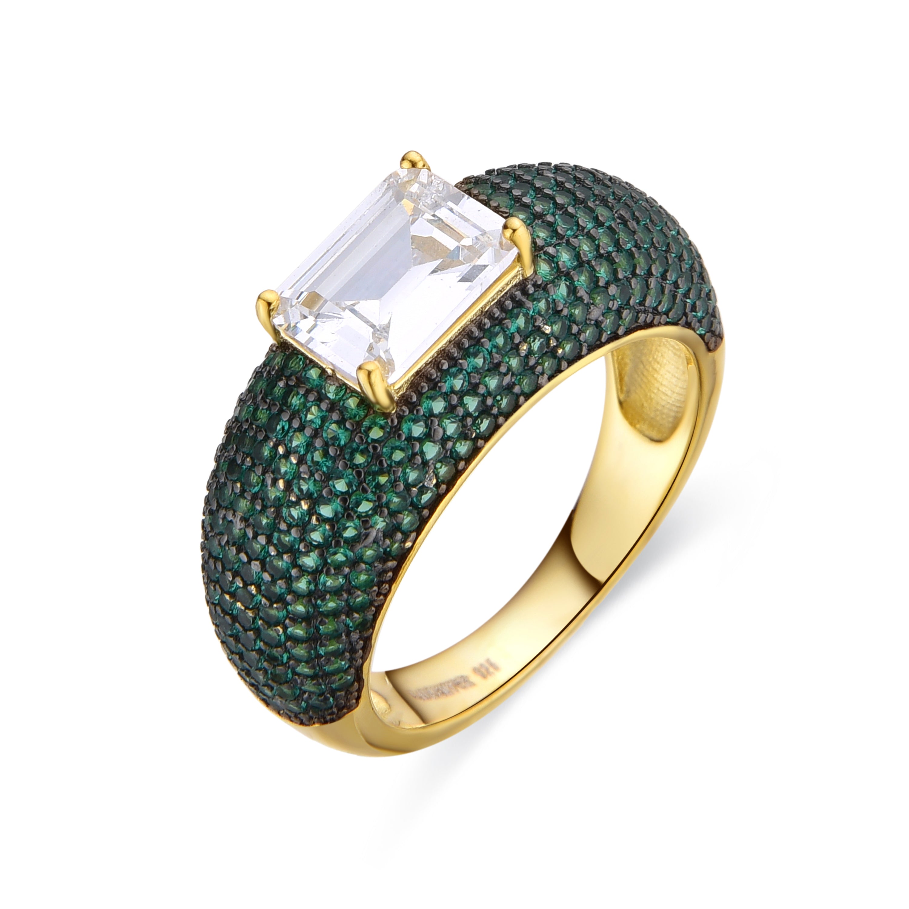 Anillo de Plata de Ley 925 y Circonita Esmeralda acabado en oro amarillo de 18k - Nezon