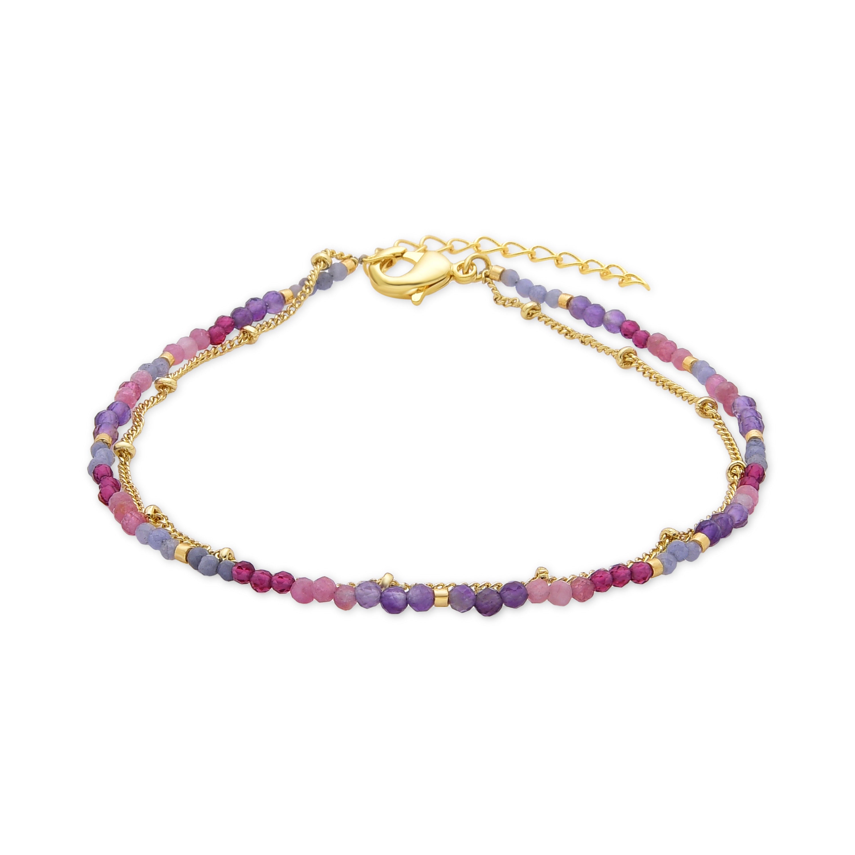 Tobillera de Cristal Morado acabado en oro amarillo de 18K - Miwa