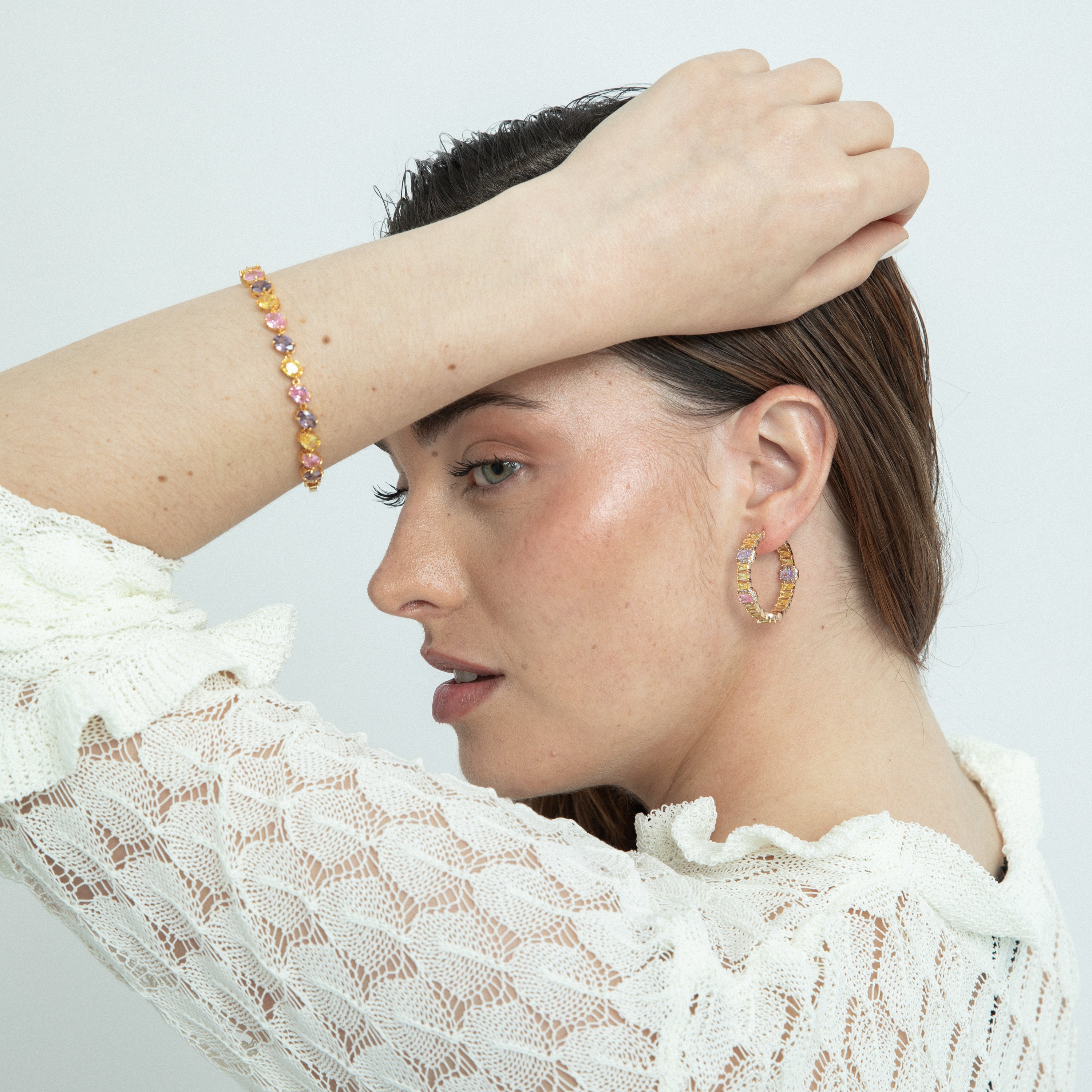 Pulsera acabado oro amarillo de 18k y Circonita Multicolor - Azik