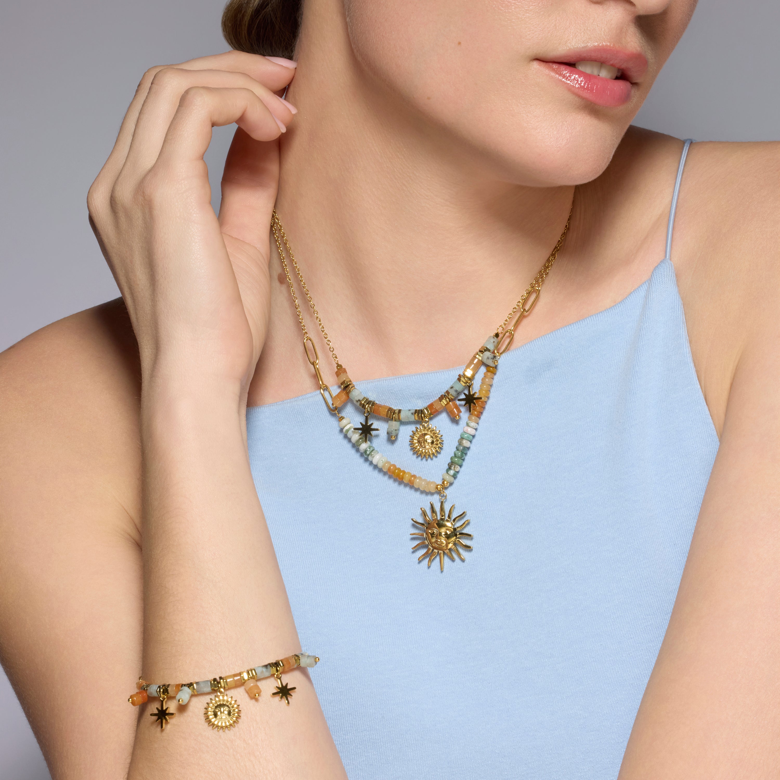 Pulsera acabado oro amarillo de 18k y Multicolor Piedra Natural - Barou