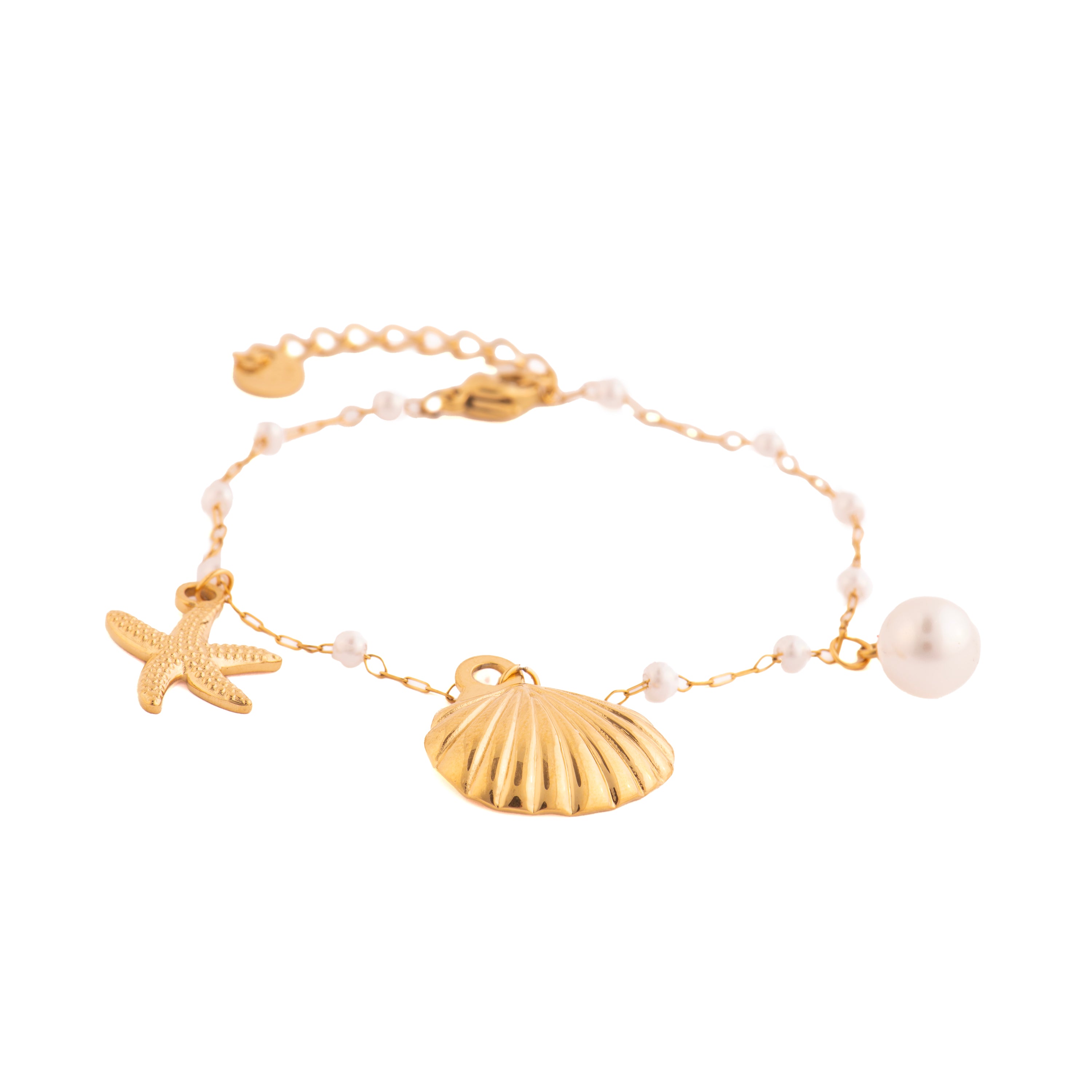Pulsera acabado oro amarillo de 18k y Perla Blanca - Etbam