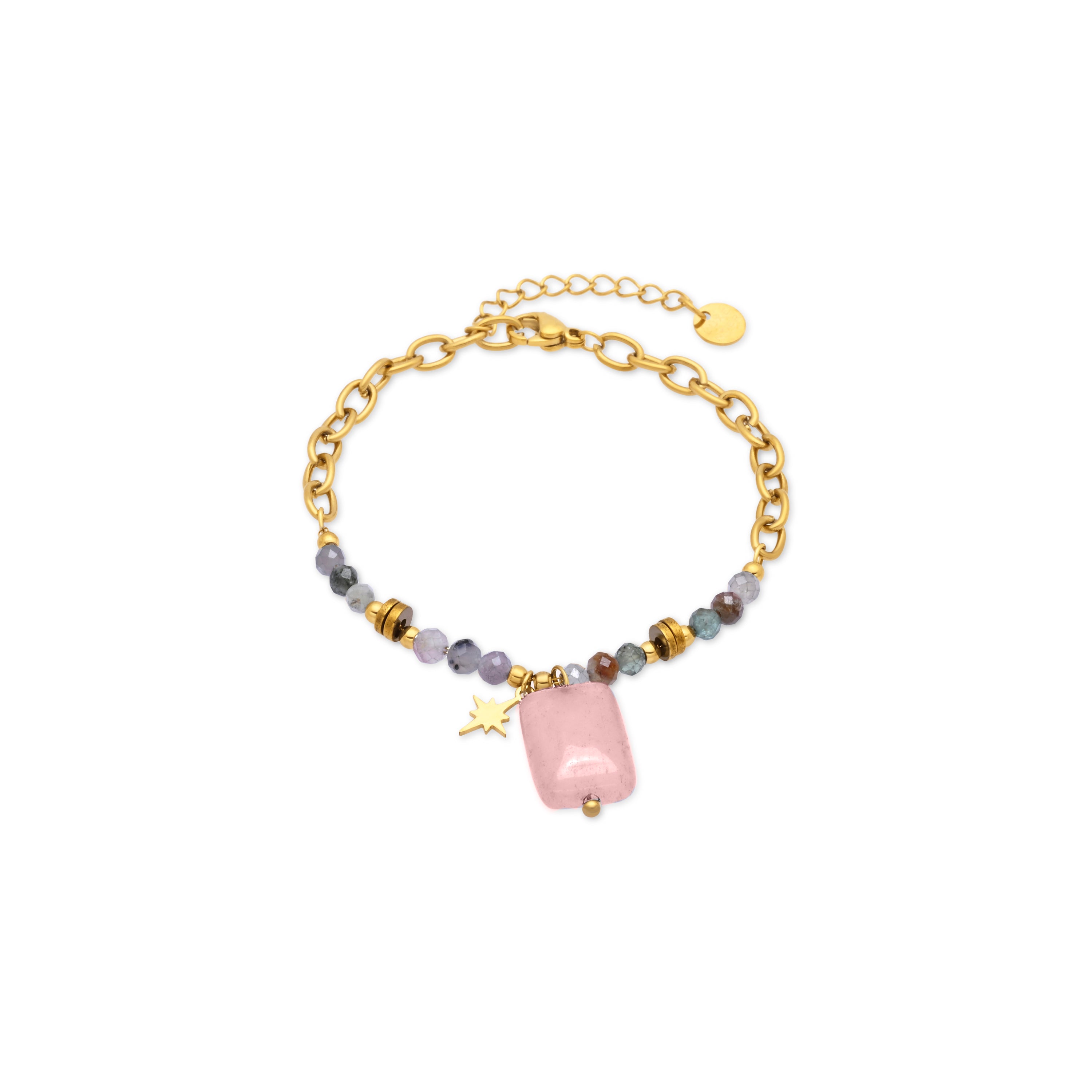 Pulsera de Cuarzo Rosa acabado en oro amarillo 18k - Miha
