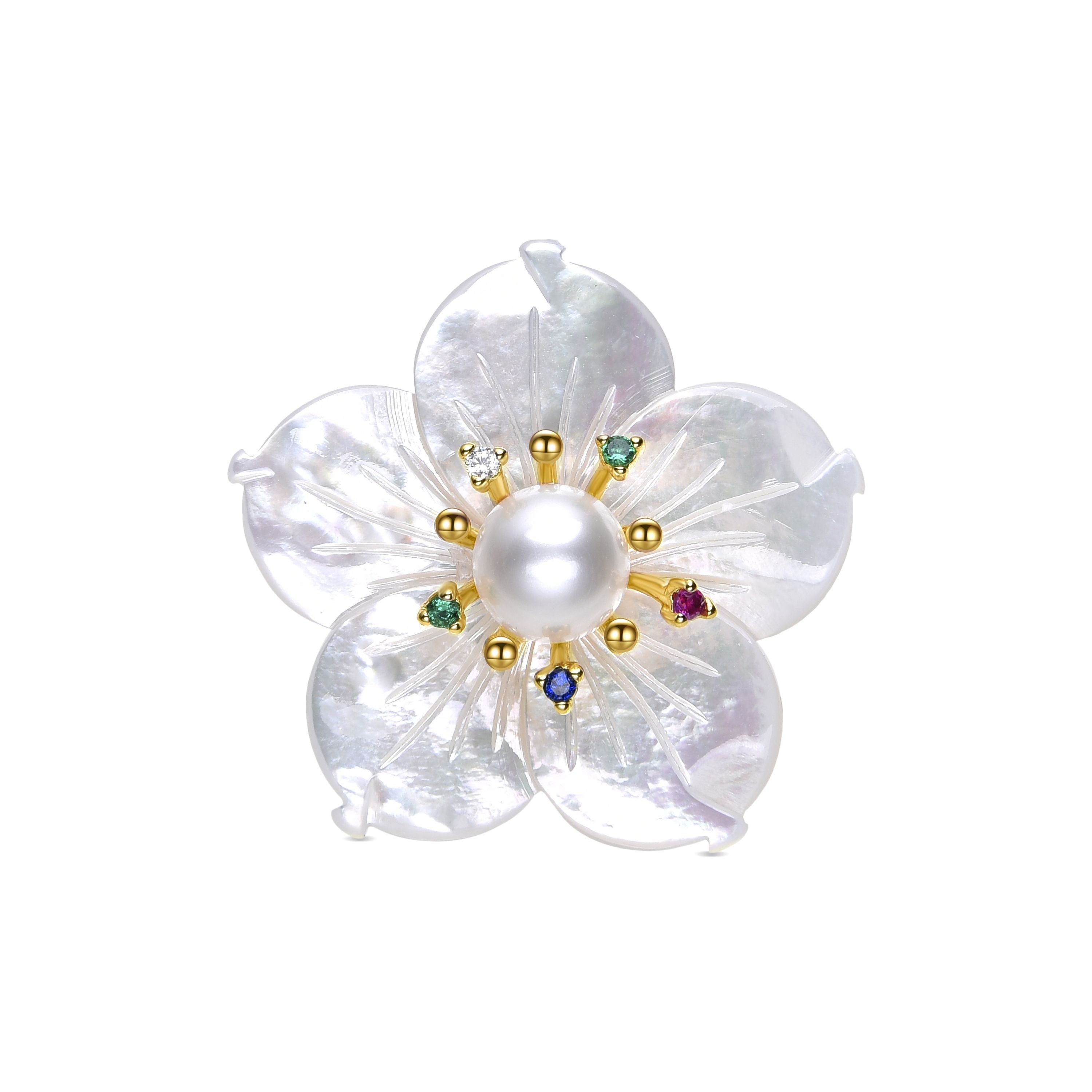Broche con Madreperla Blanca acabados en oro amarillo de 18K - Flor