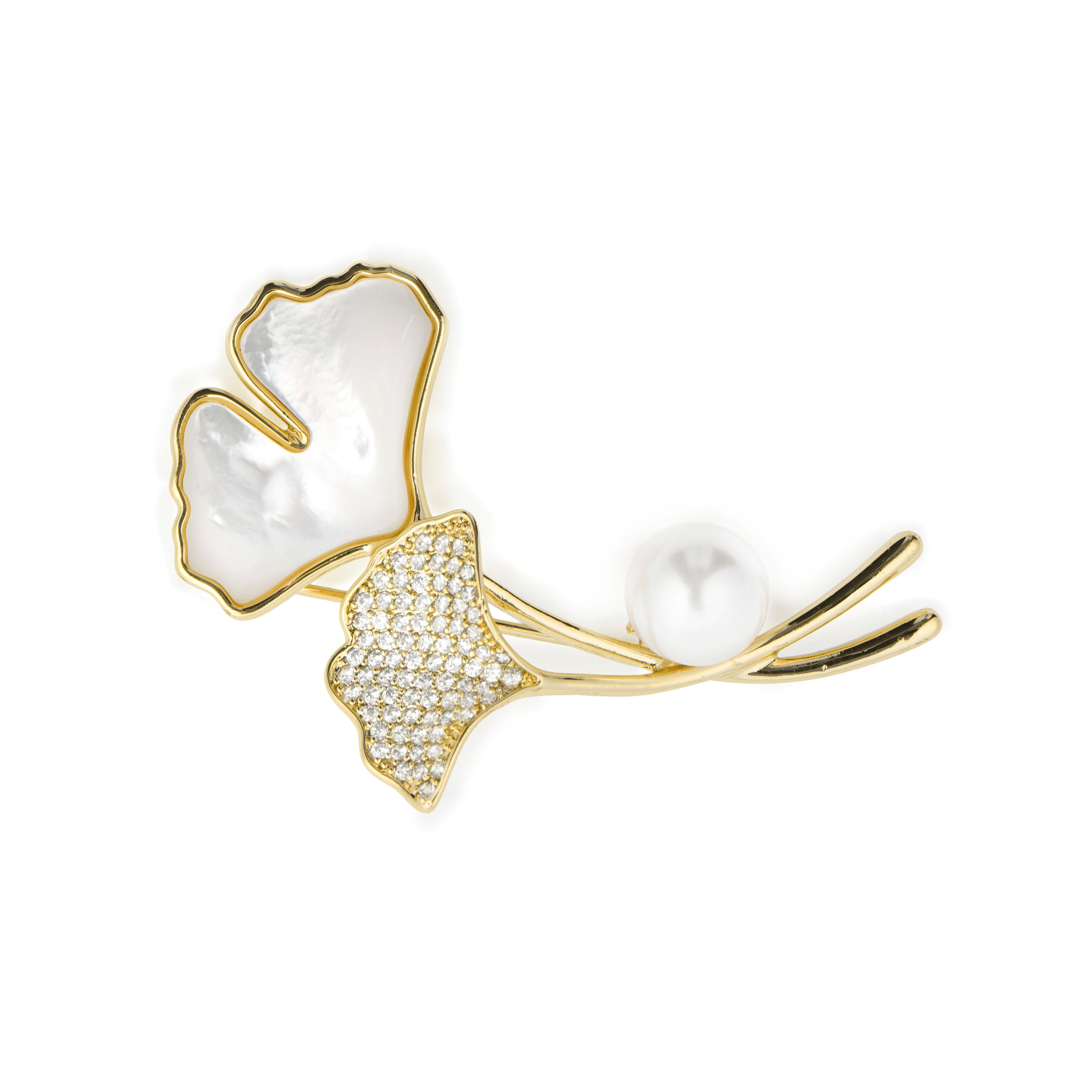 Broche de Madreperla Blanca acabado en oro amarillo 18k - Ainya