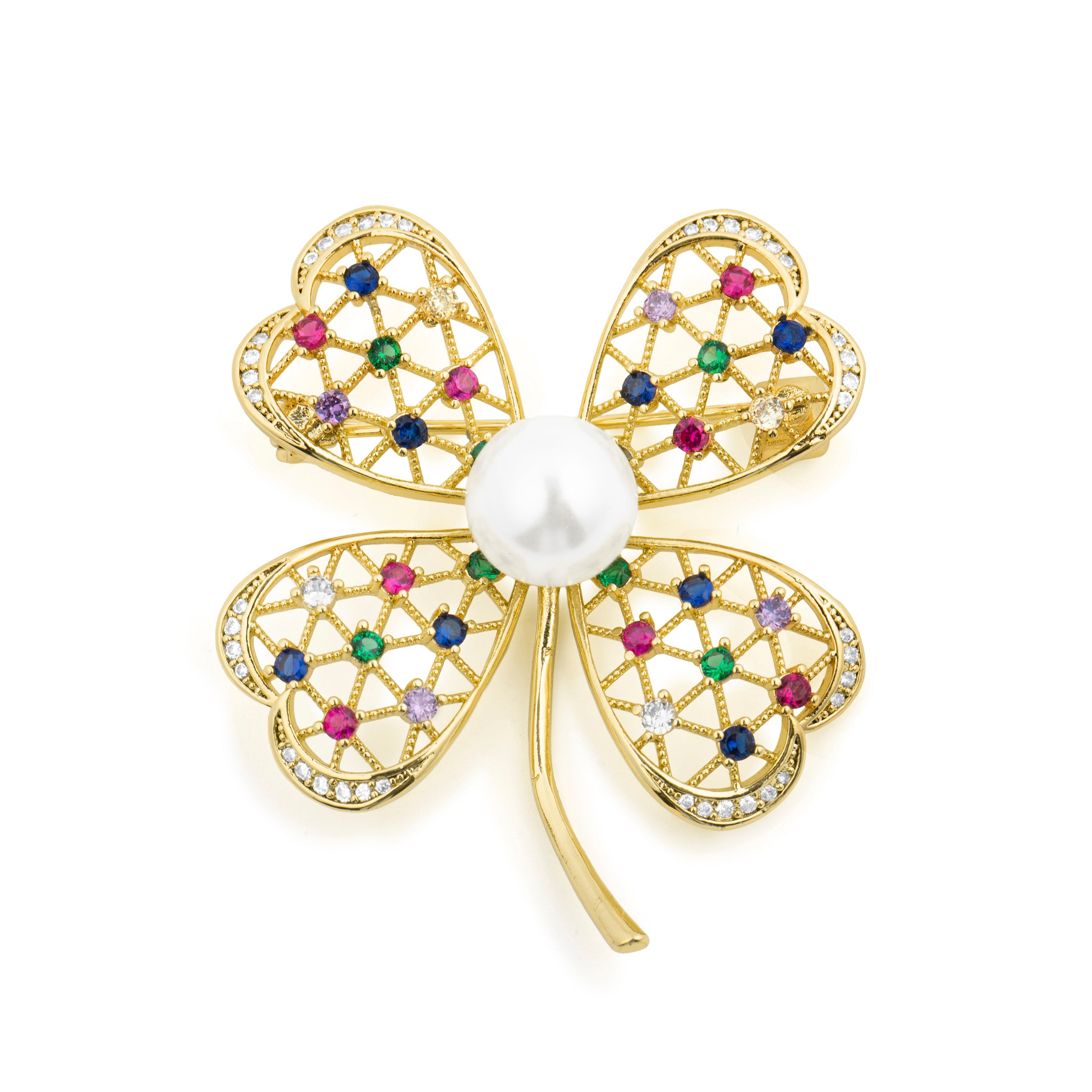 Broche de Madreperla Blanca acabado en oro amarillo 18k - Rewao