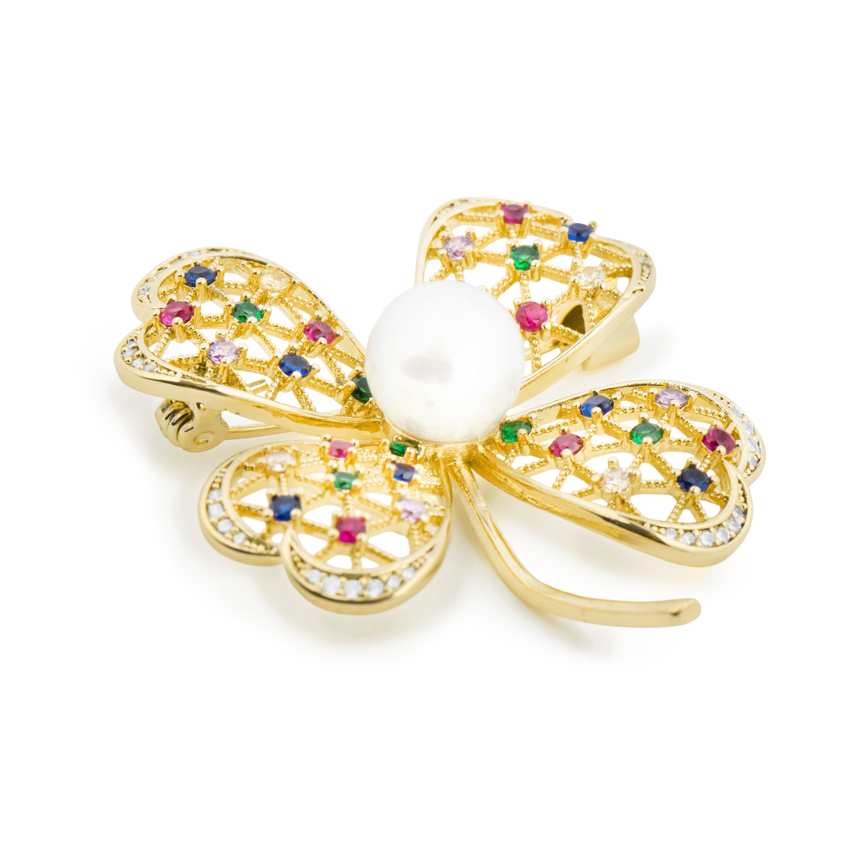 Broche de Madreperla Blanca acabado en oro amarillo 18k - Rewao