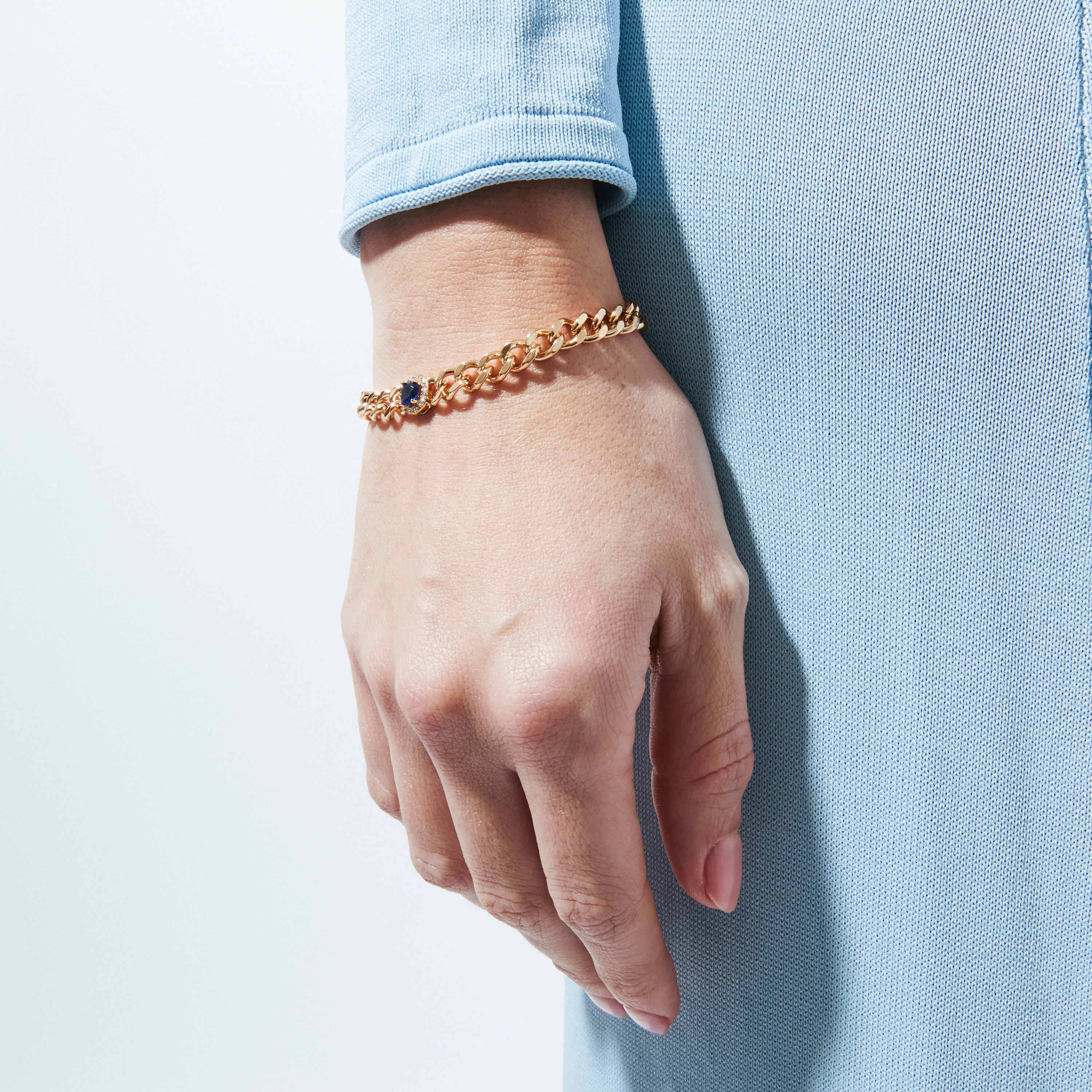 Pulsera de Circonita Zafiro acabado en oro amarillo de 18k - Mimiya