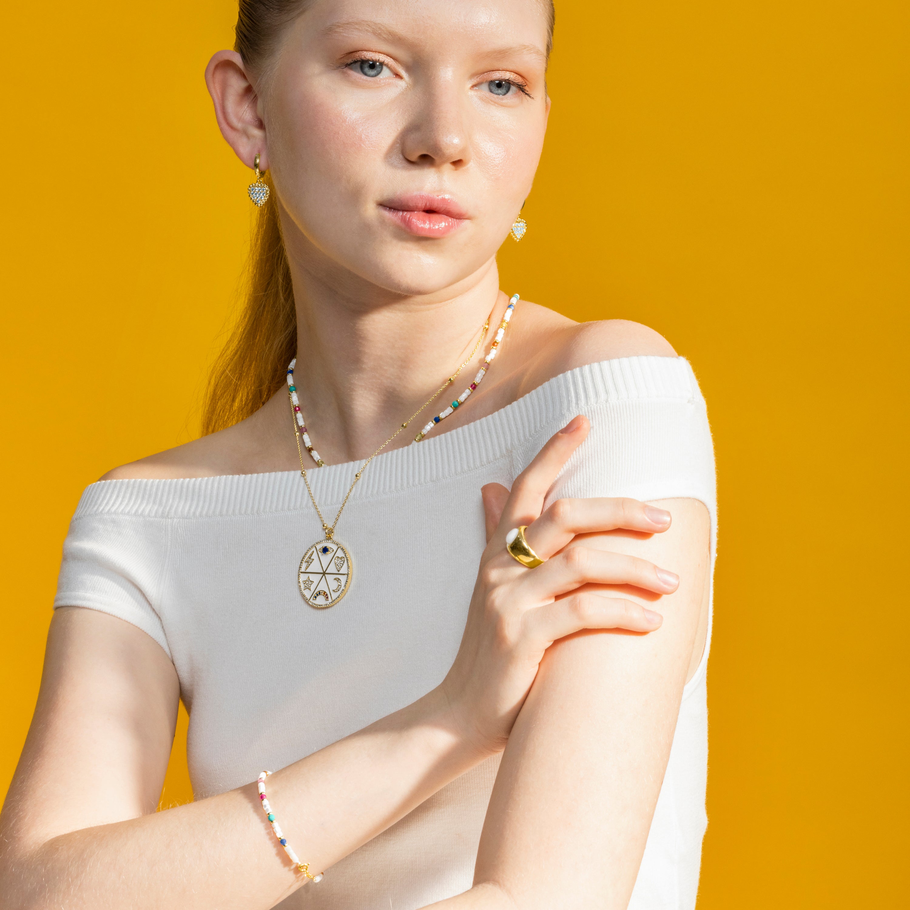 Bracciale LUXENTER Anleh In Madreperla Bianca E Oro Giallo 18 Carati, Gioiello Elegante Per Donna, Fatto A Mano