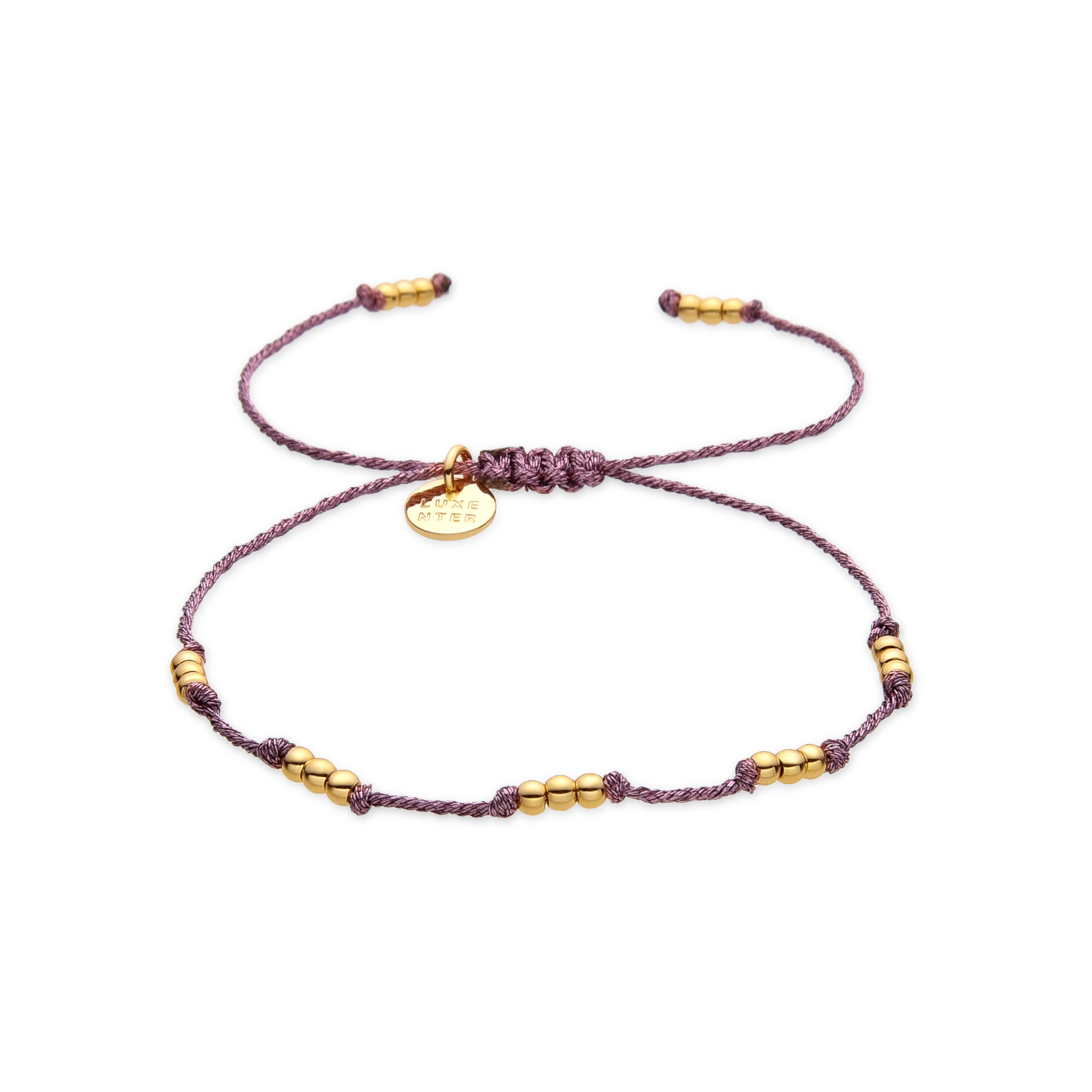 Pulsera acabado oro amarillo de 18k y Algodon Rosa - Ekilo