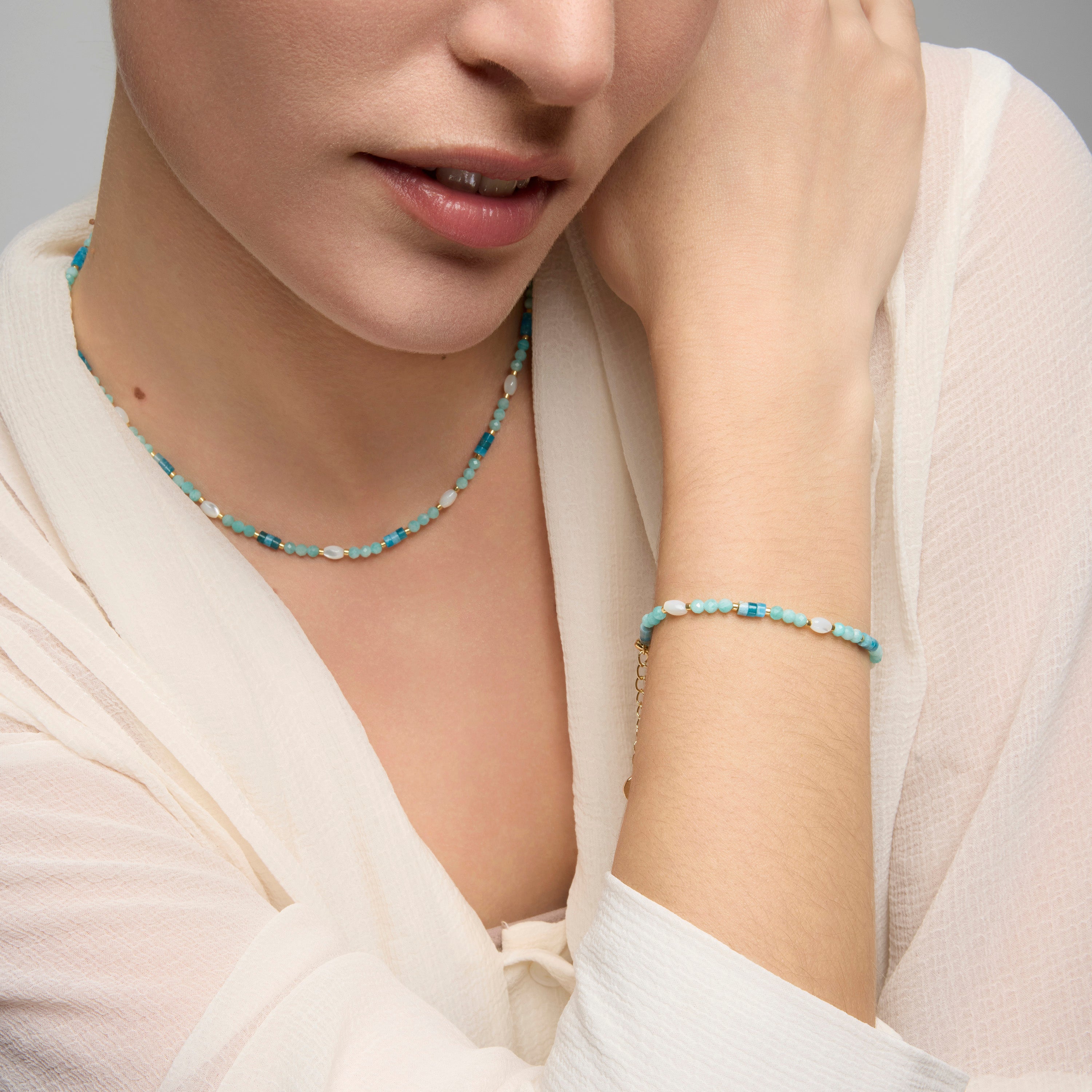 Bracciale finitura oro giallo 18k e Amazonite - Kico