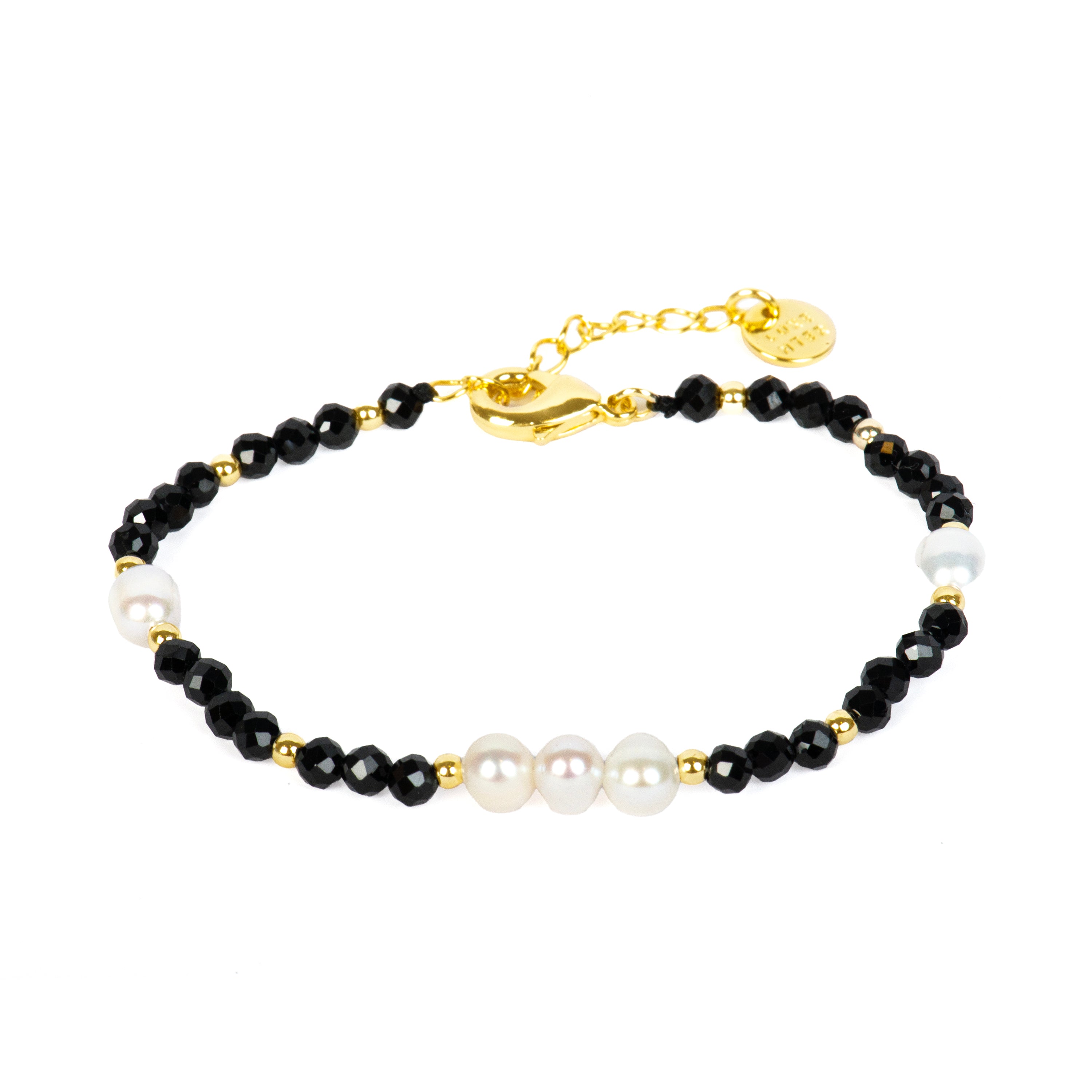 Pulsera acabado oro amarillo de 18k y Cuarzo Hidrotermal Onix - Cusilk