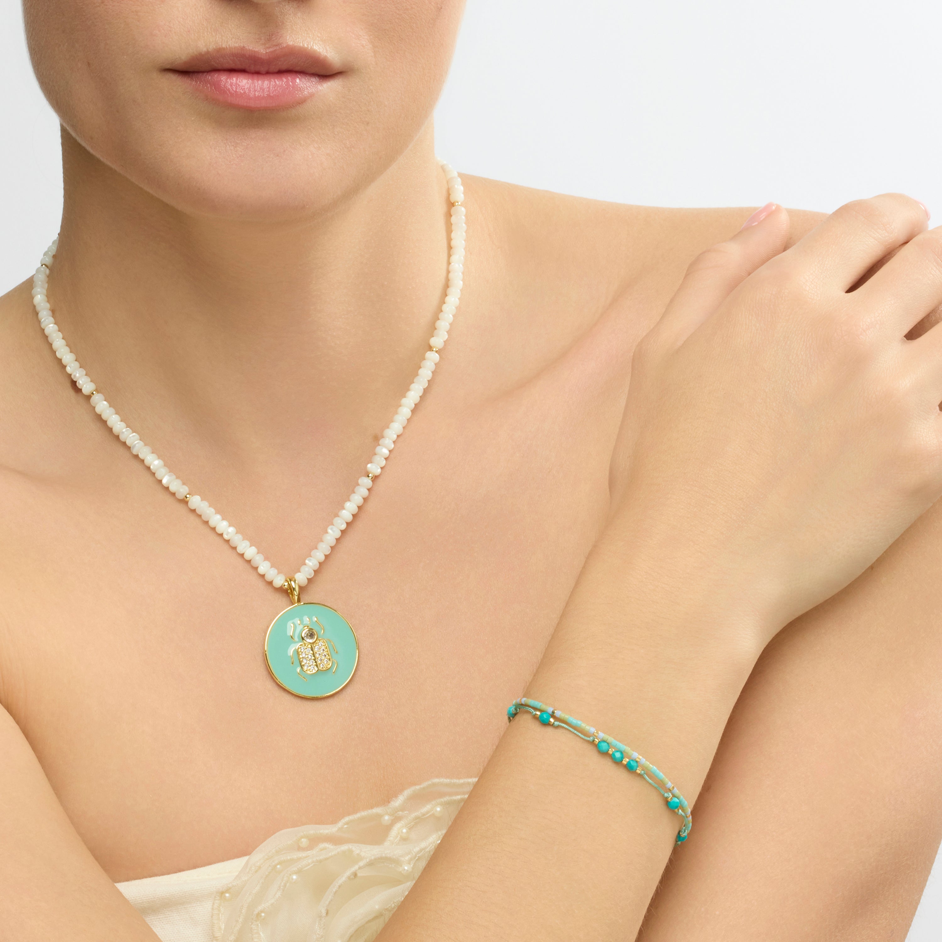 Pulsera acabado oro amarillo de 18k y Turquesa Verde - Shyo