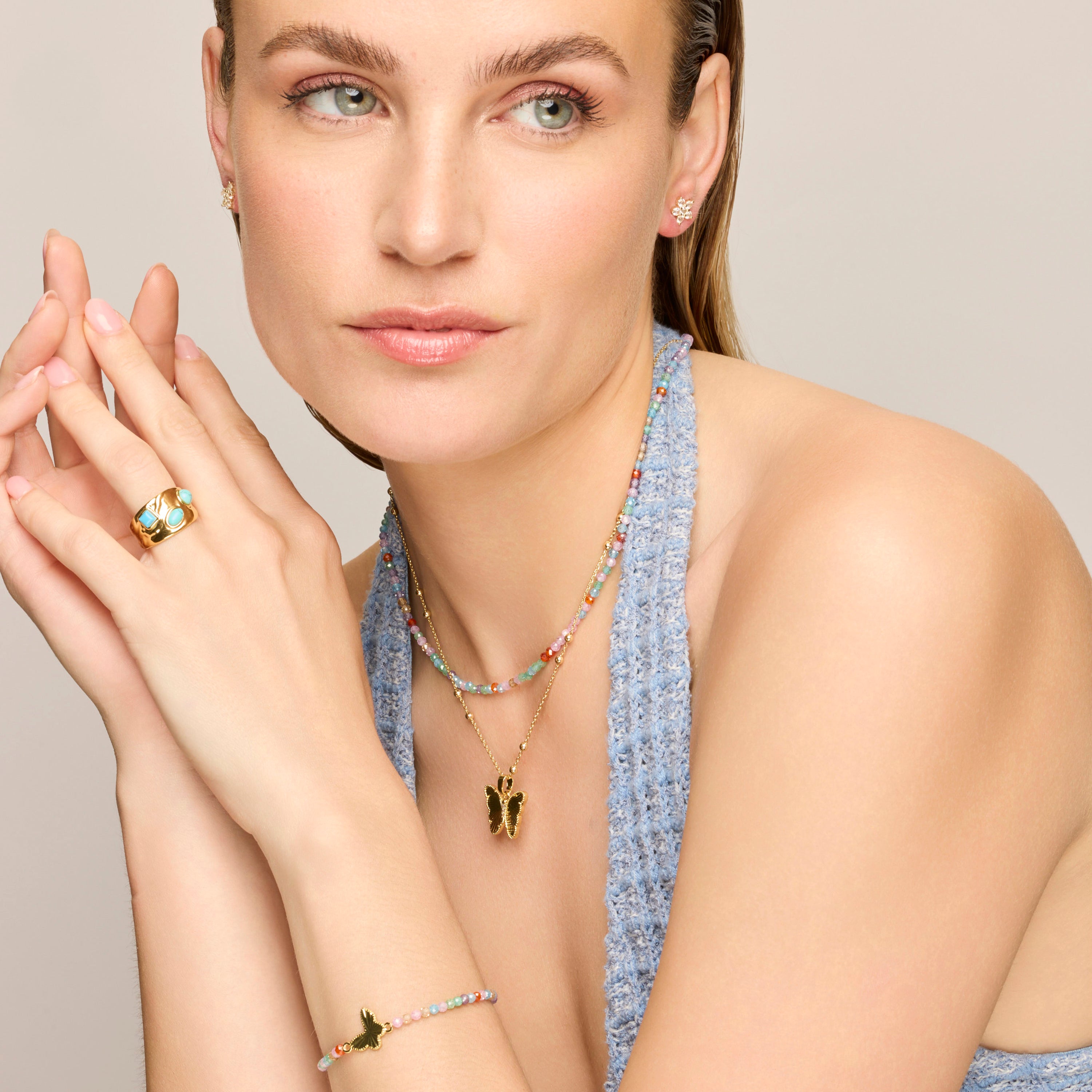 Pulsera acabado oro amarillo de 18k y Cristal Multicolor - Isnor