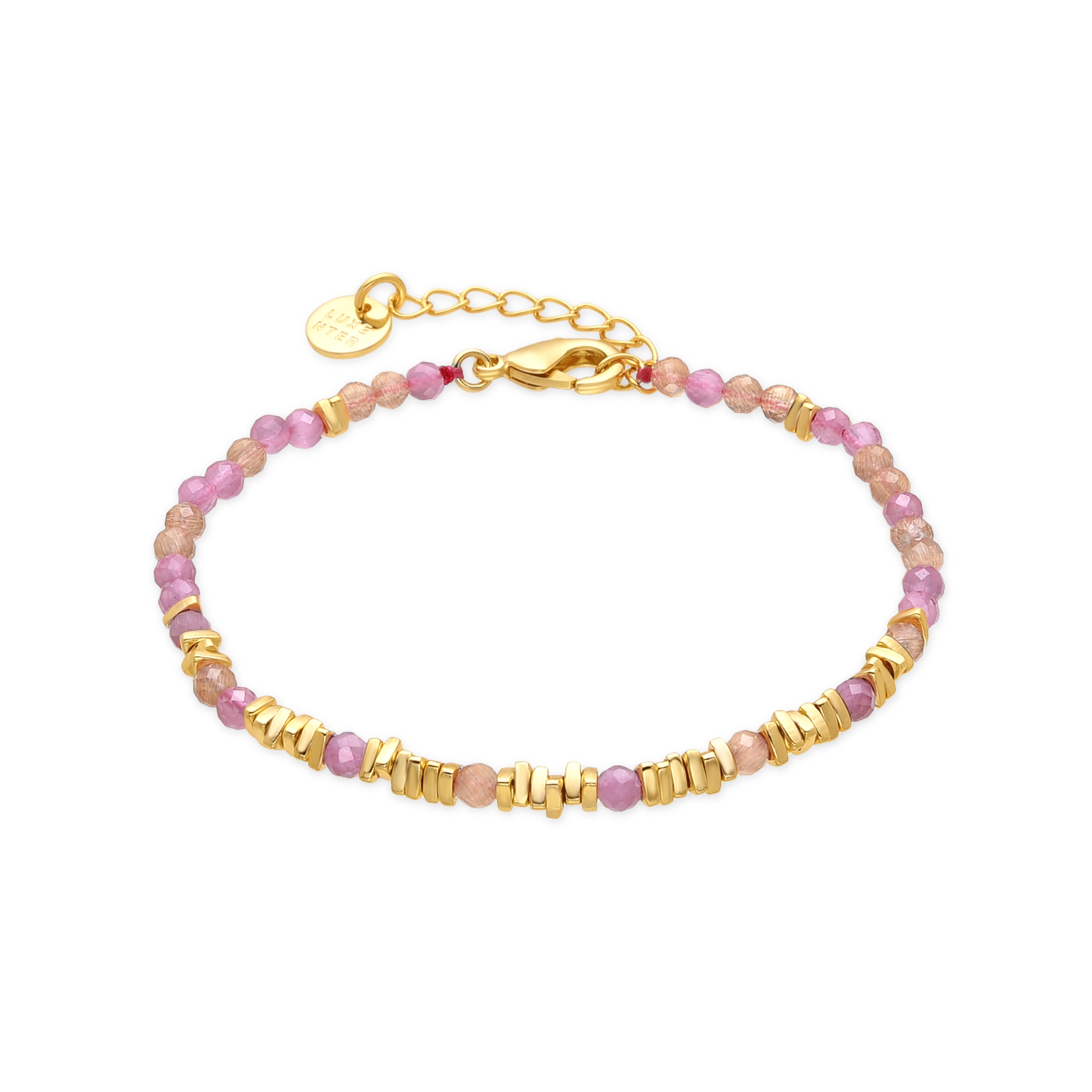 Pulsera acabado oro amarillo de 18k y Cristal Rosa - Manan