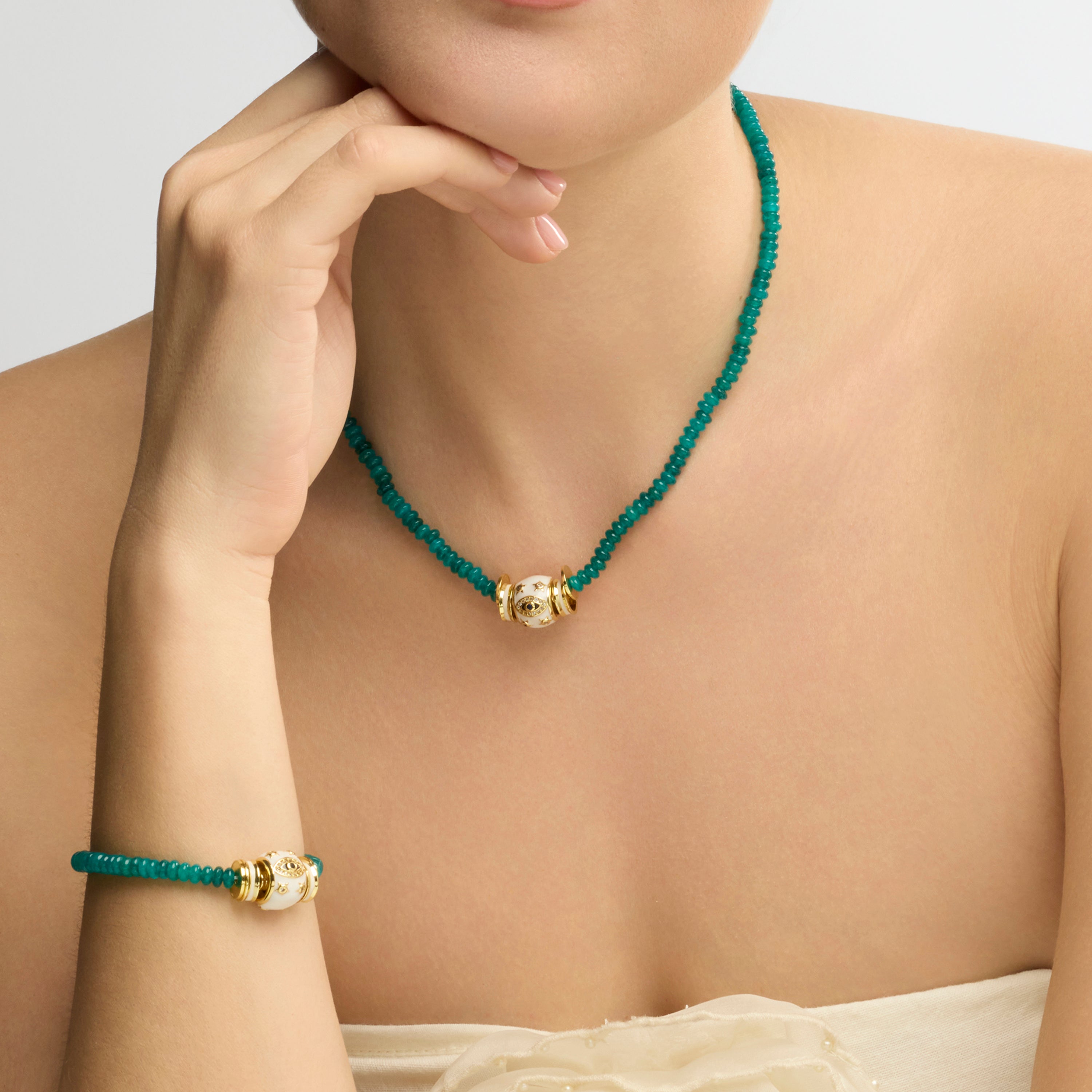 Bracciale finitura oro giallo 18k e Giada Verde - Hamco