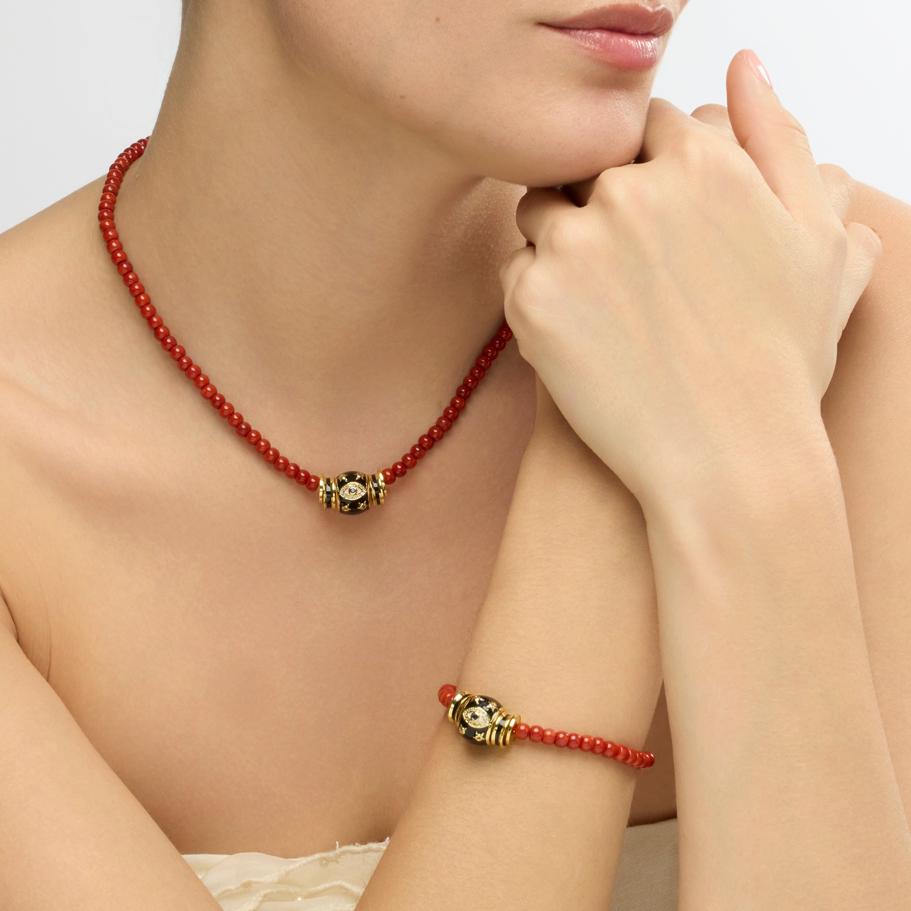 Bracciale finitura oro giallo 18k e Corallo - Hamco