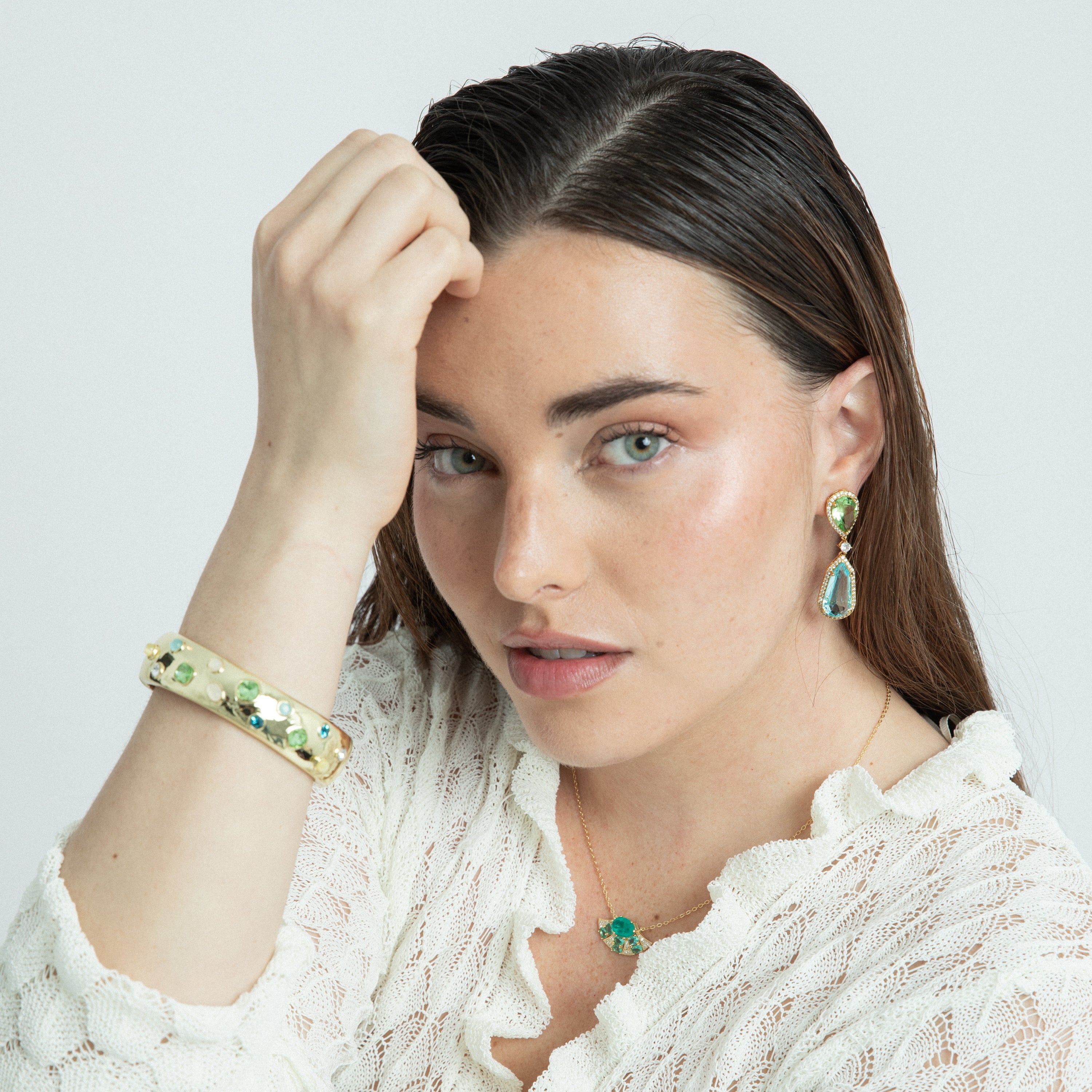 Pulsera acabado oro amarillo de 18k y Ojo de Gato Naranja - Hasa