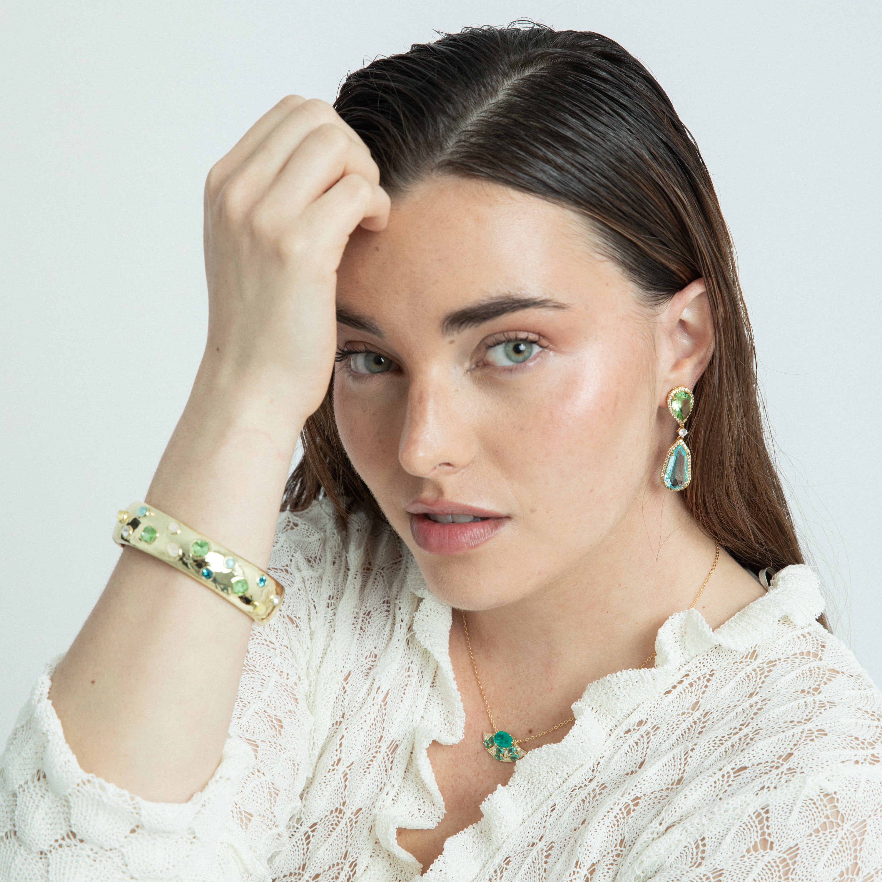 Pendientes acabado oro amarillo de 18k y Circonita Multicolor - Mincell