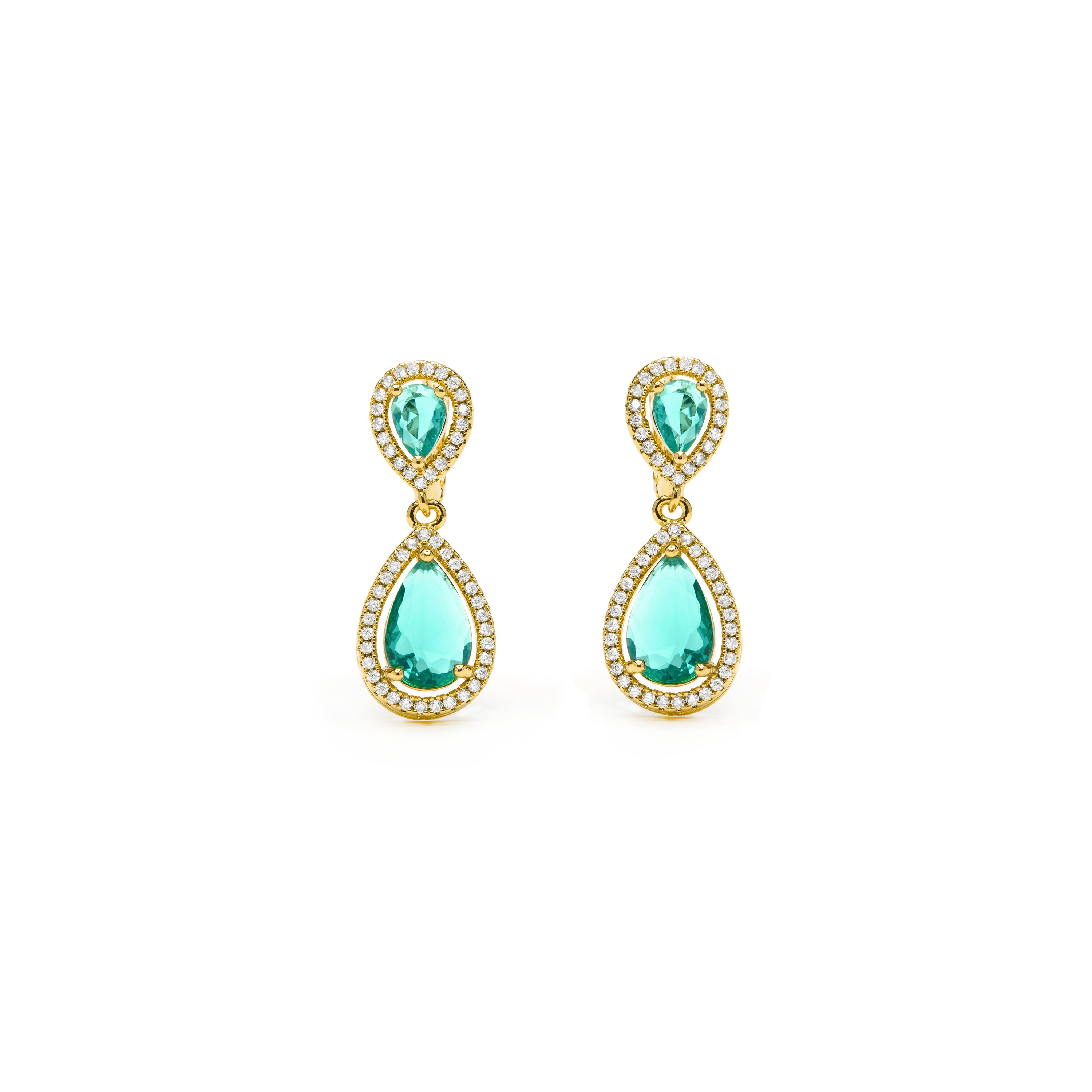 Pendientes con Cuarzo Hidrotermal Verde Paraiba acabado oro amarillo 18k - Misim