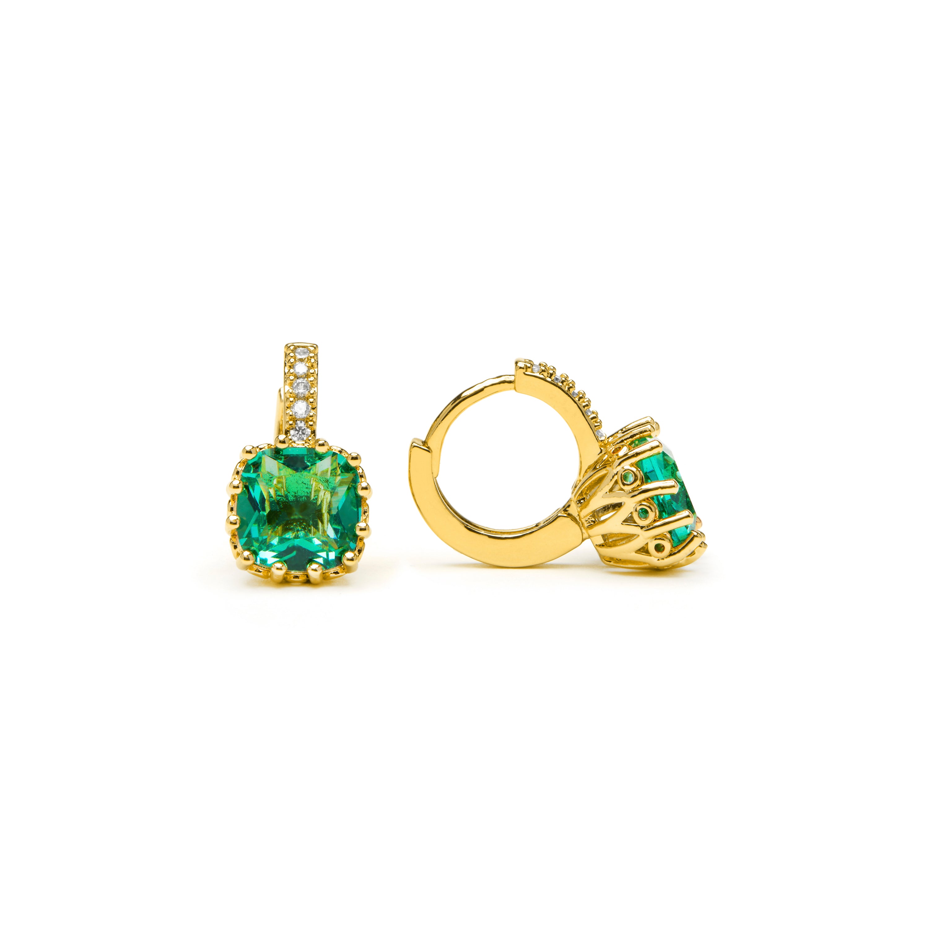 Pendientes con Cuarzo Hidrotermal Verde Paraiba acabado oro amarillo 18k - Rilhi
