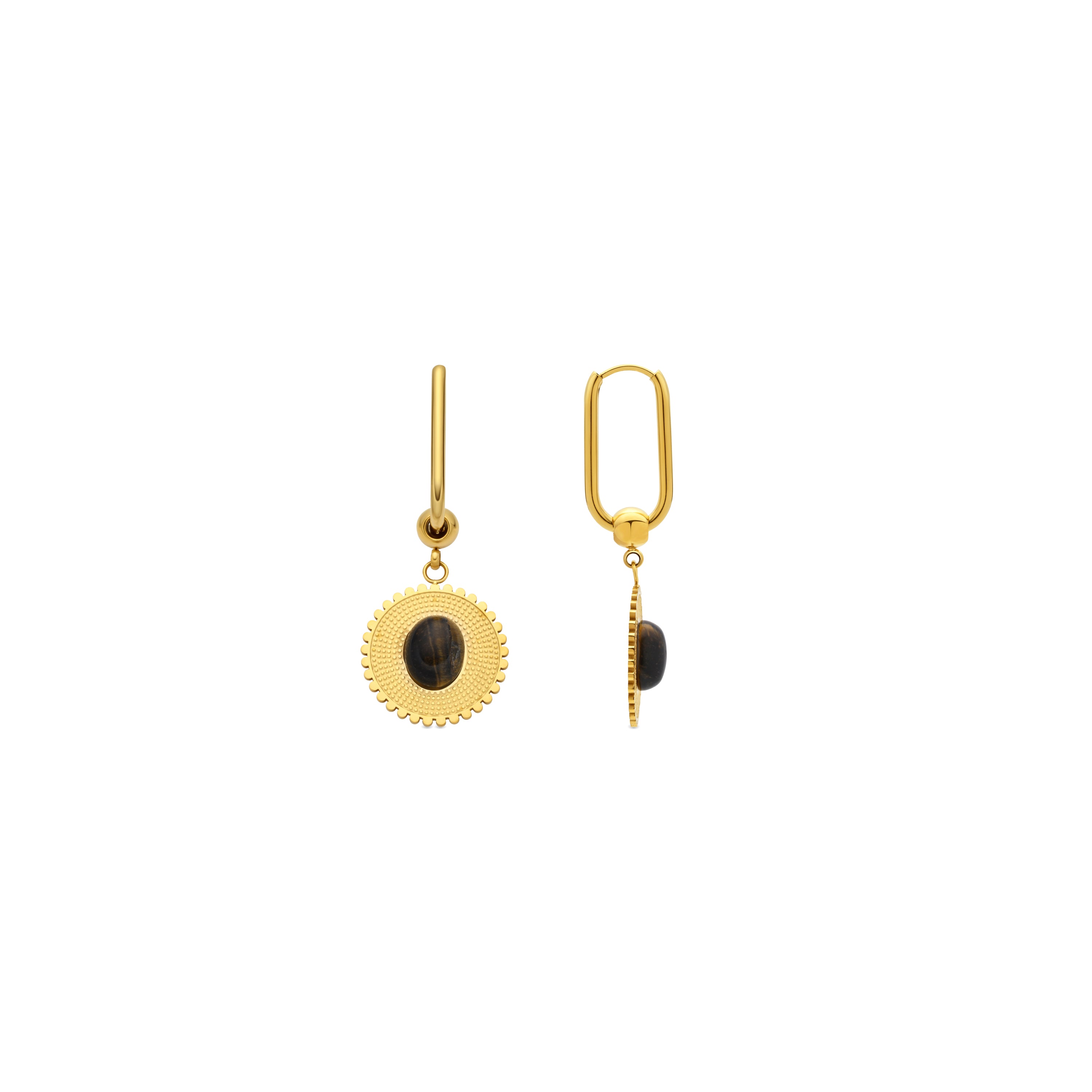 Pendientes de Ojo de Tigre acabado en oro amarillo 18k - Elknu