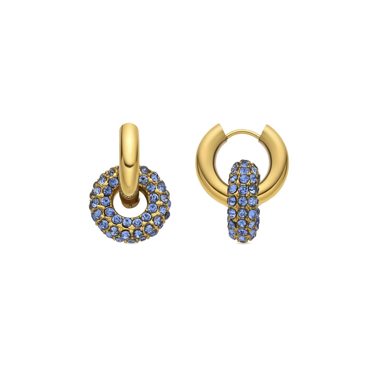 Pendientes con Cristal Azul Oscuro acabado oro 18k - Rawe