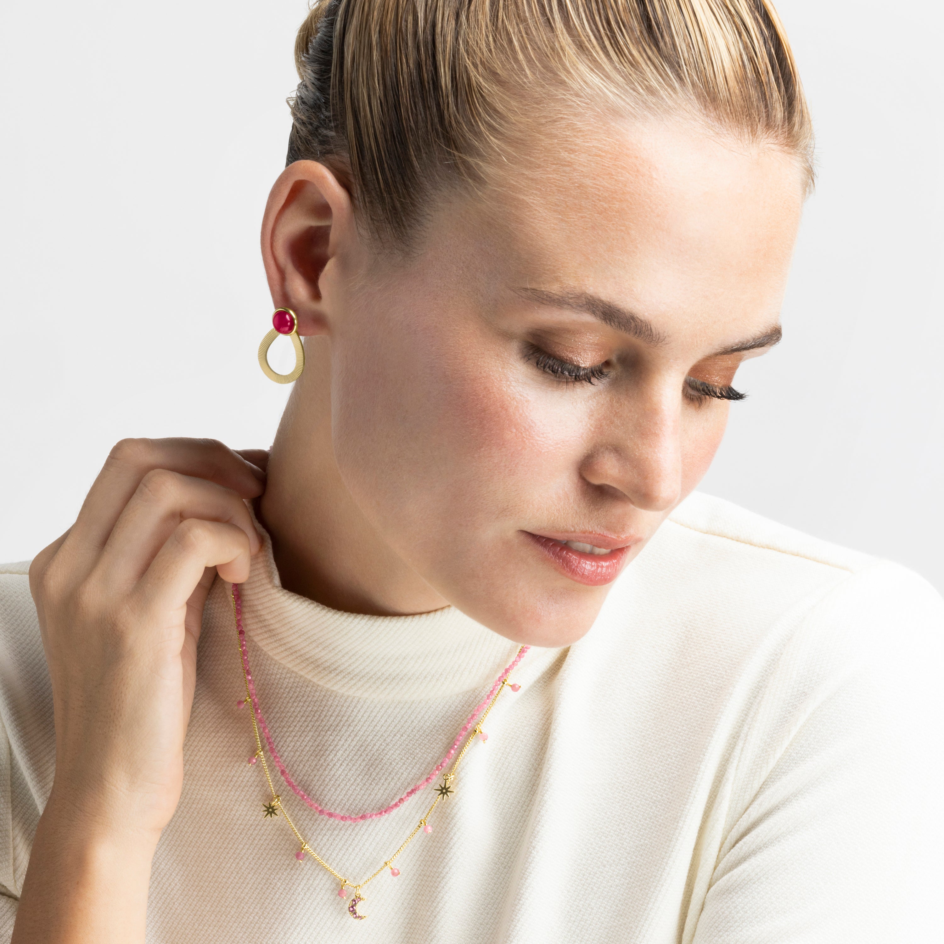 Pendientes con Agata Rosa acabado oro 18k - Terxiu