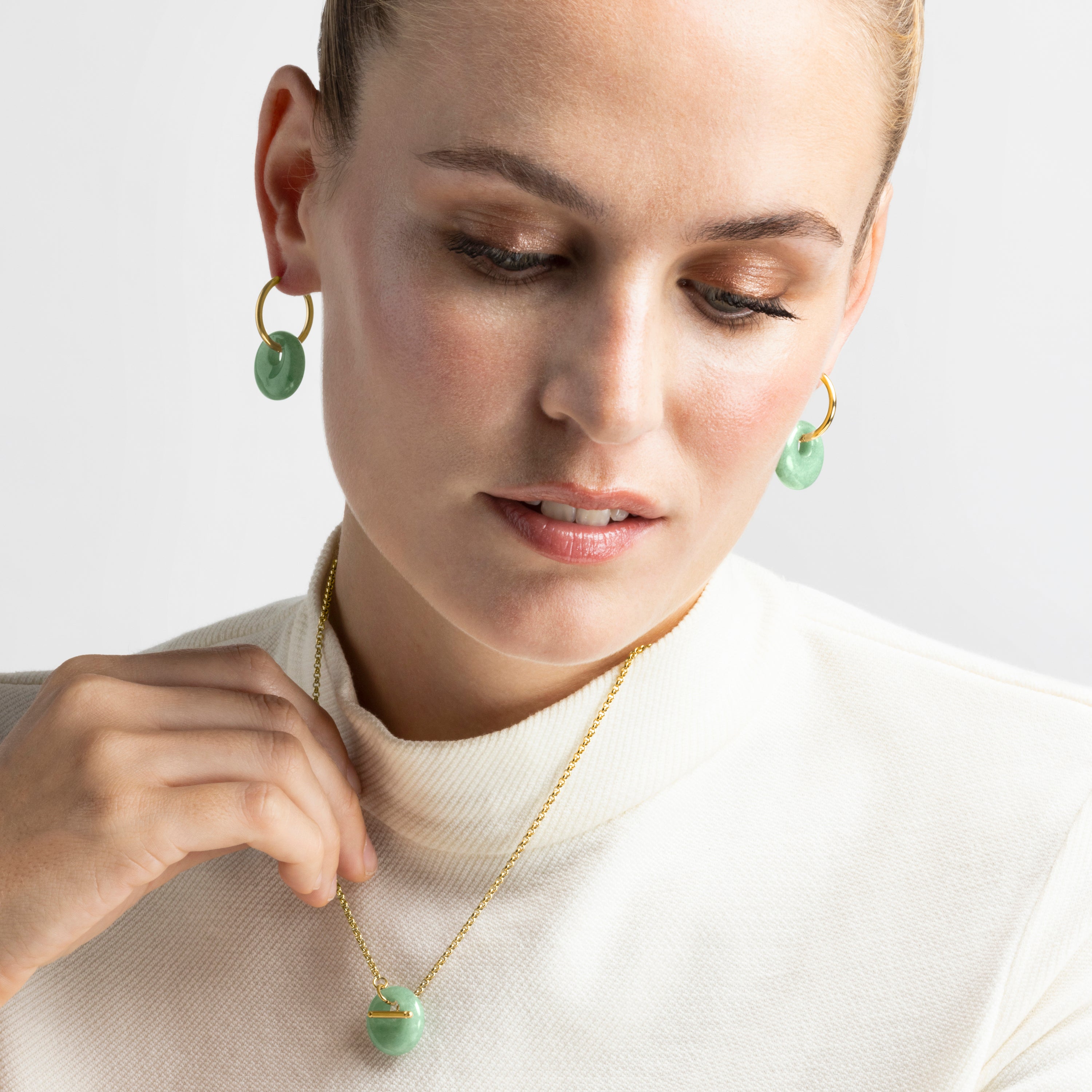 Pendientes con Jade Verde acabado oro 18k - Zaira