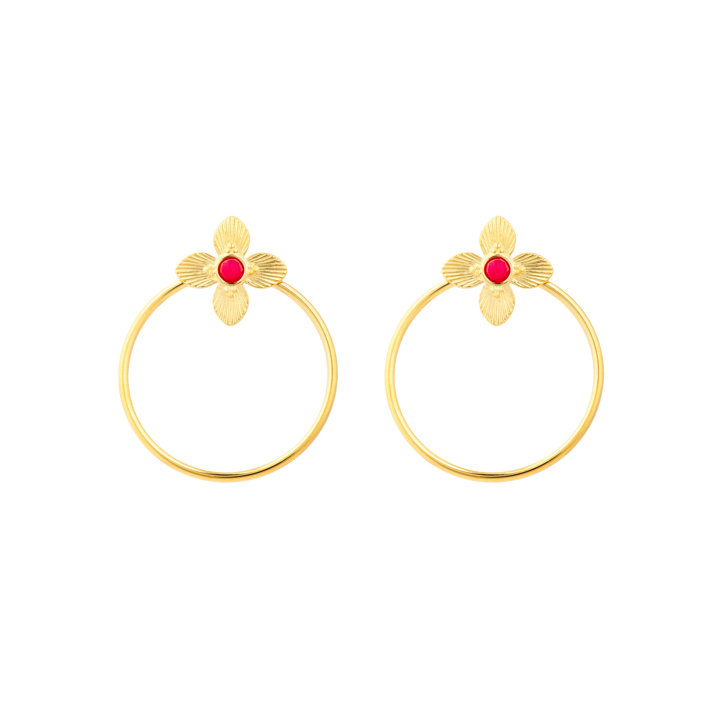 Pendientes acabado oro amarillo de 18k y Lacado Fucsia - Uya