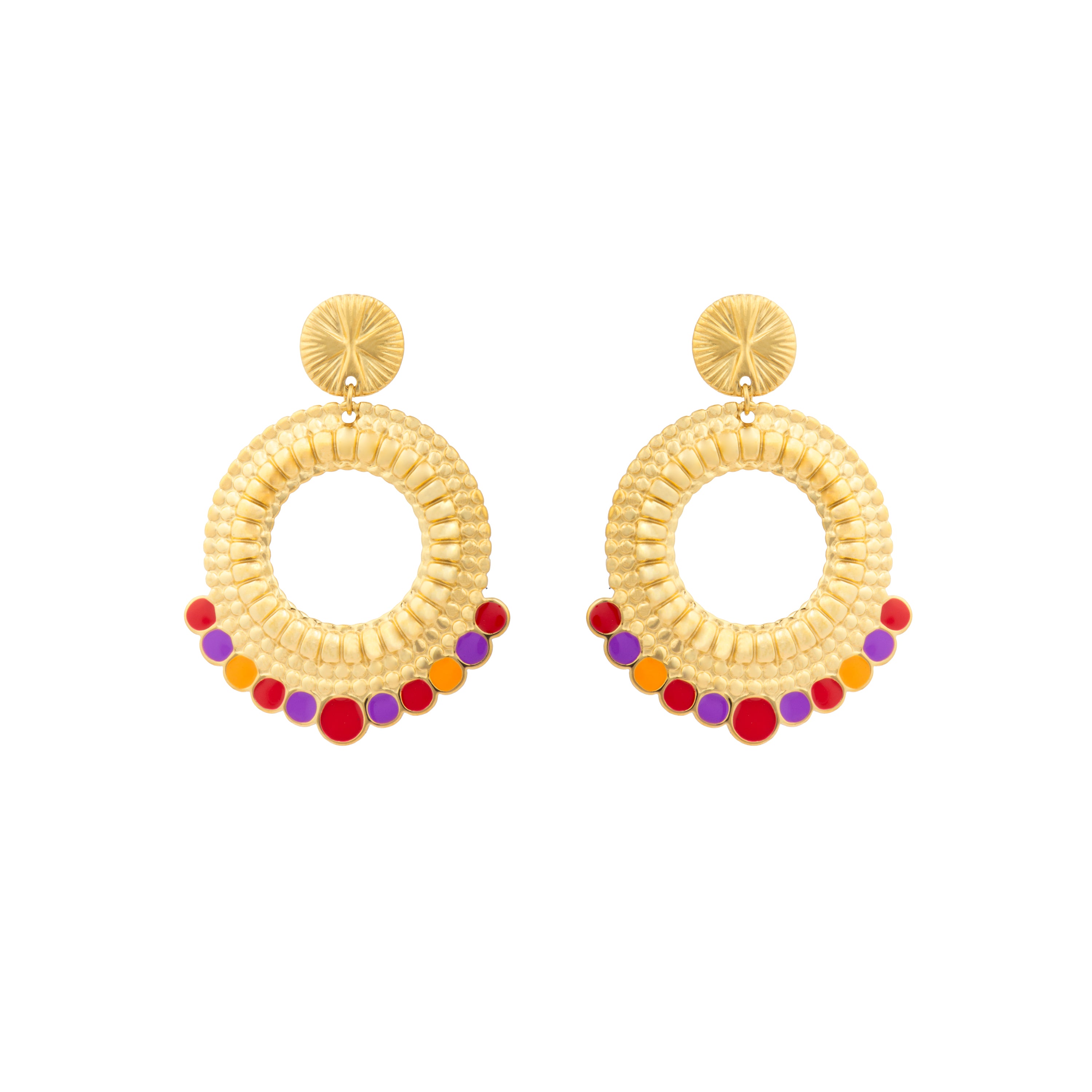 Pendientes acabado oro amarillo de 18k y Lacado Multicolor - Raksa
