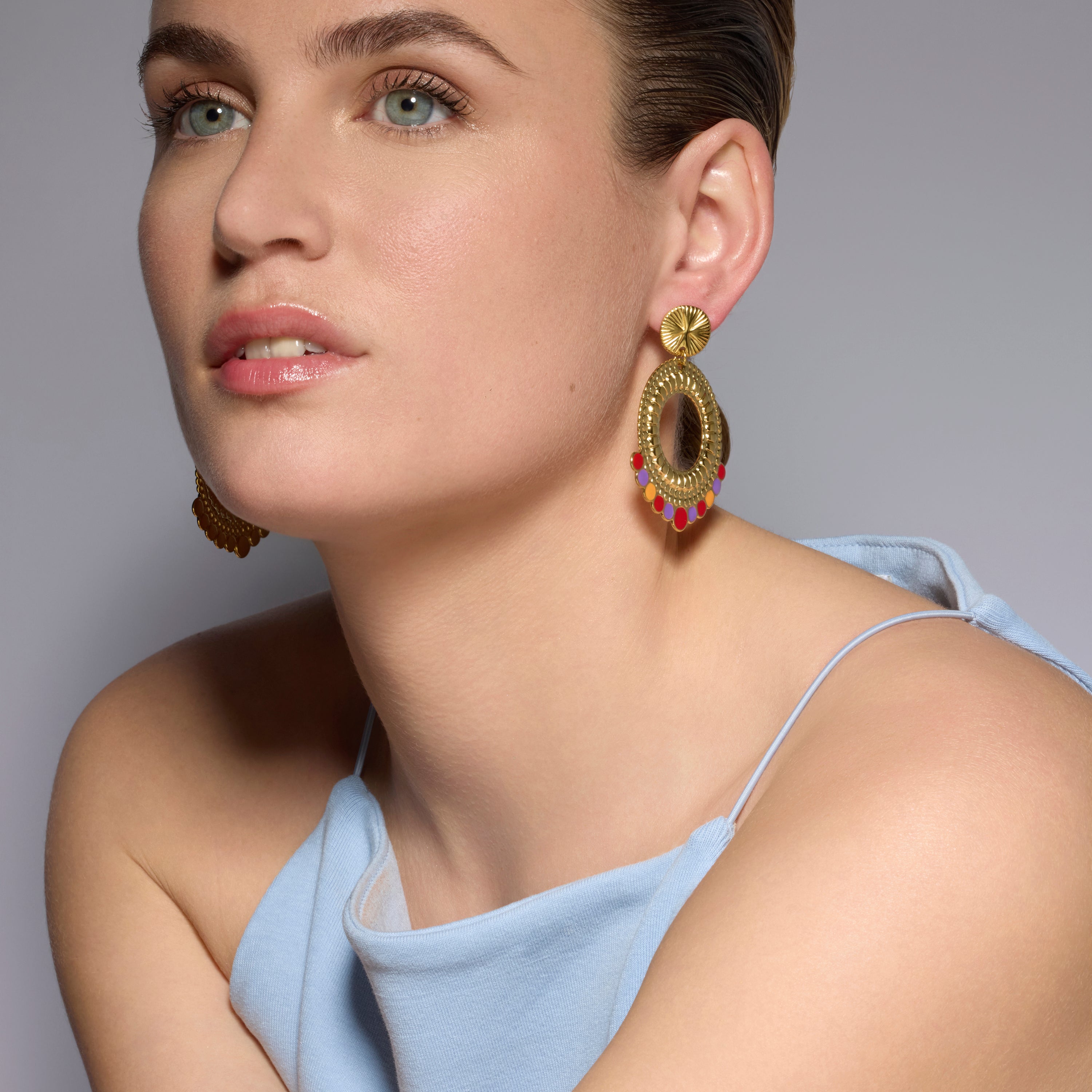 Pendientes acabado oro amarillo de 18k y Lacado Multicolor - Raksa