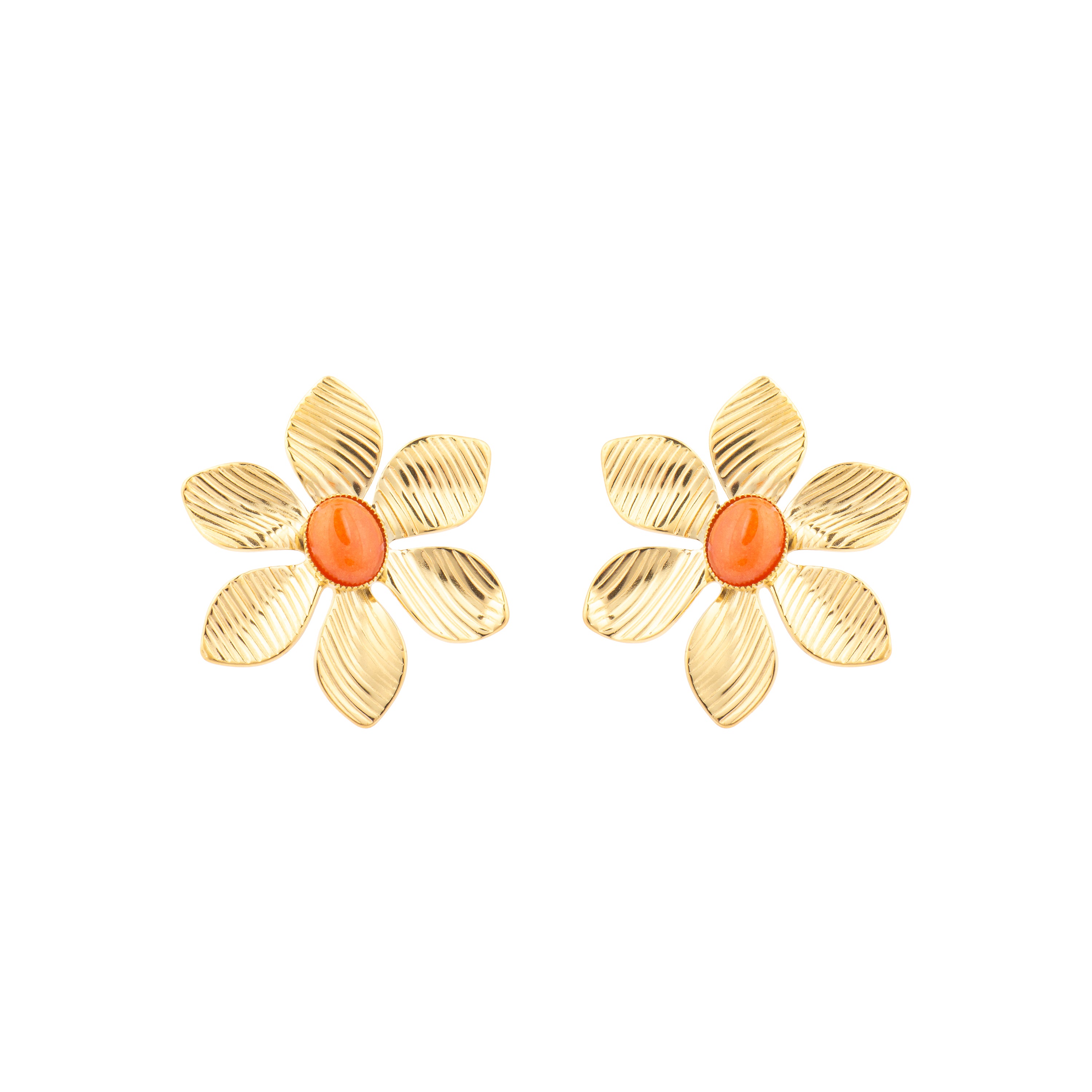 Pendientes acabado oro amarillo de 18k y Cristal Naranja - Calyu