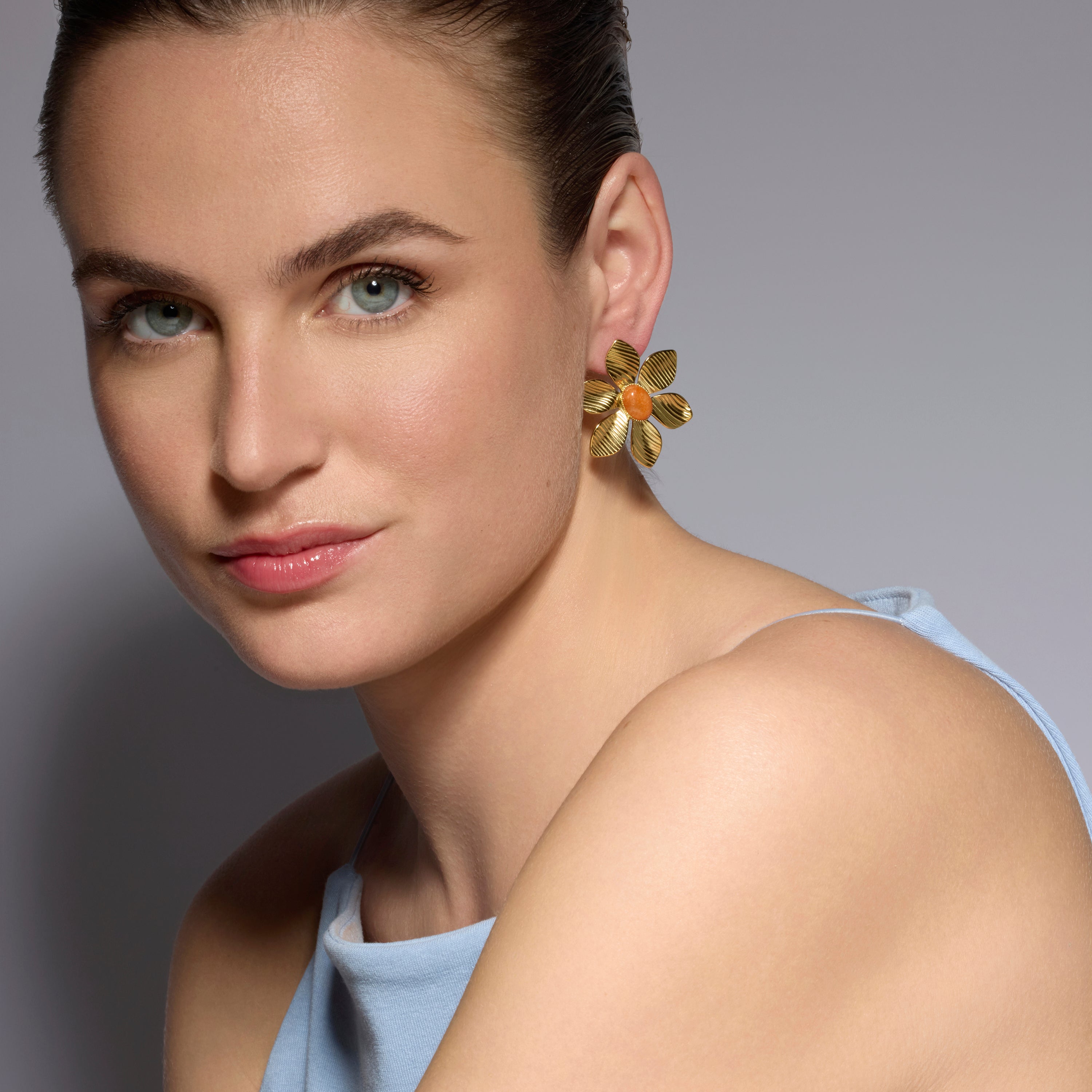 Pendientes acabado oro amarillo de 18k y Cristal Naranja - Calyu