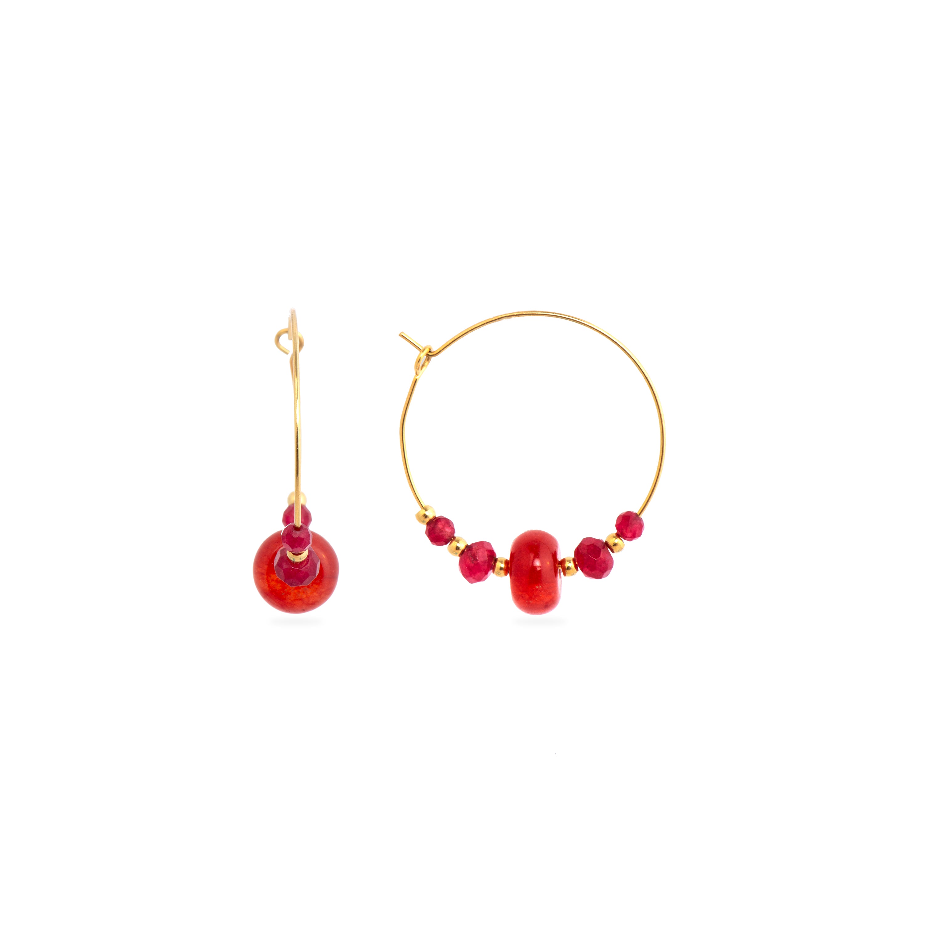 Orecchini finitura oro giallo 18k e Giada Rossa - Rahay