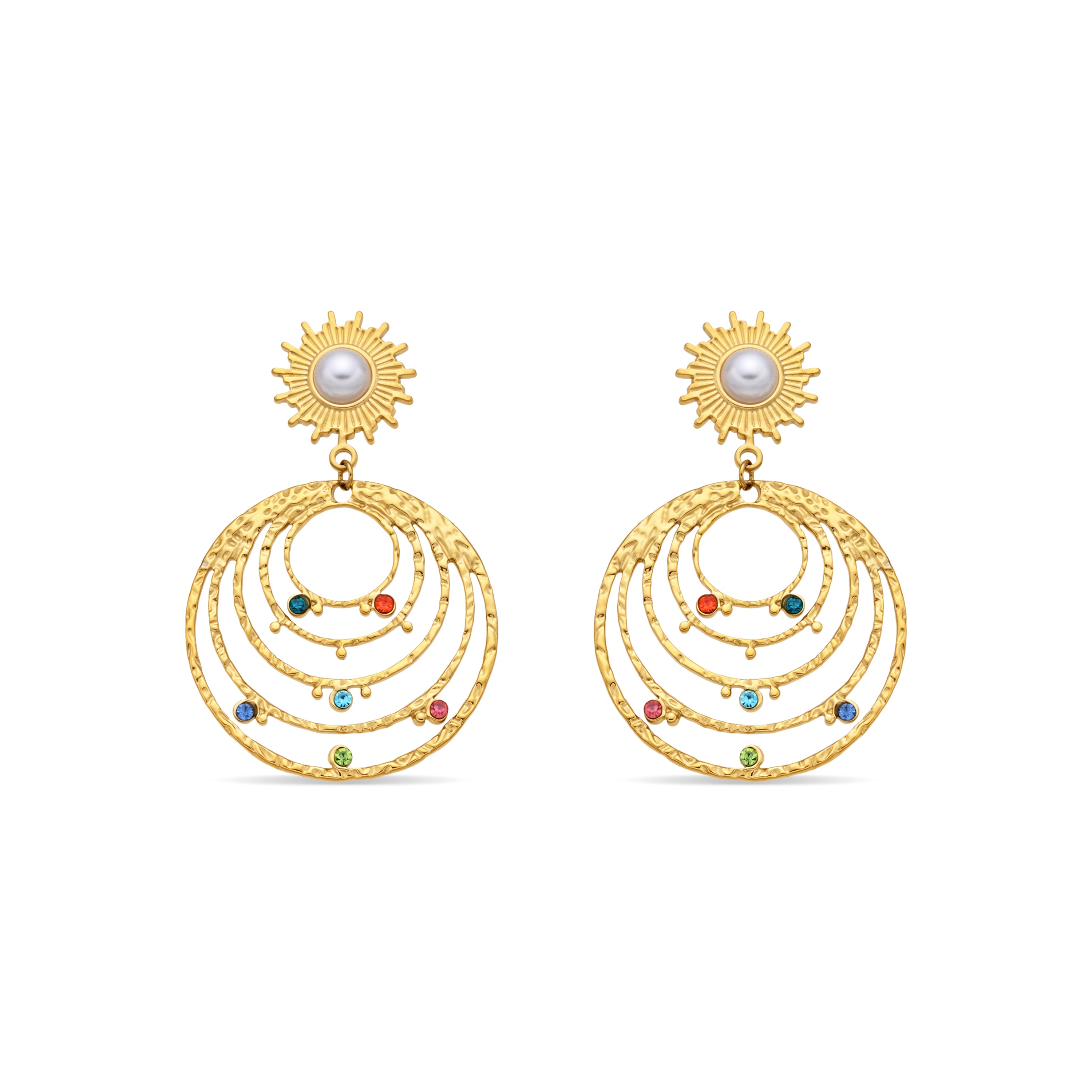 Pendientes de Circonita Multicolor acabado en oro amarillo 18k - Malema