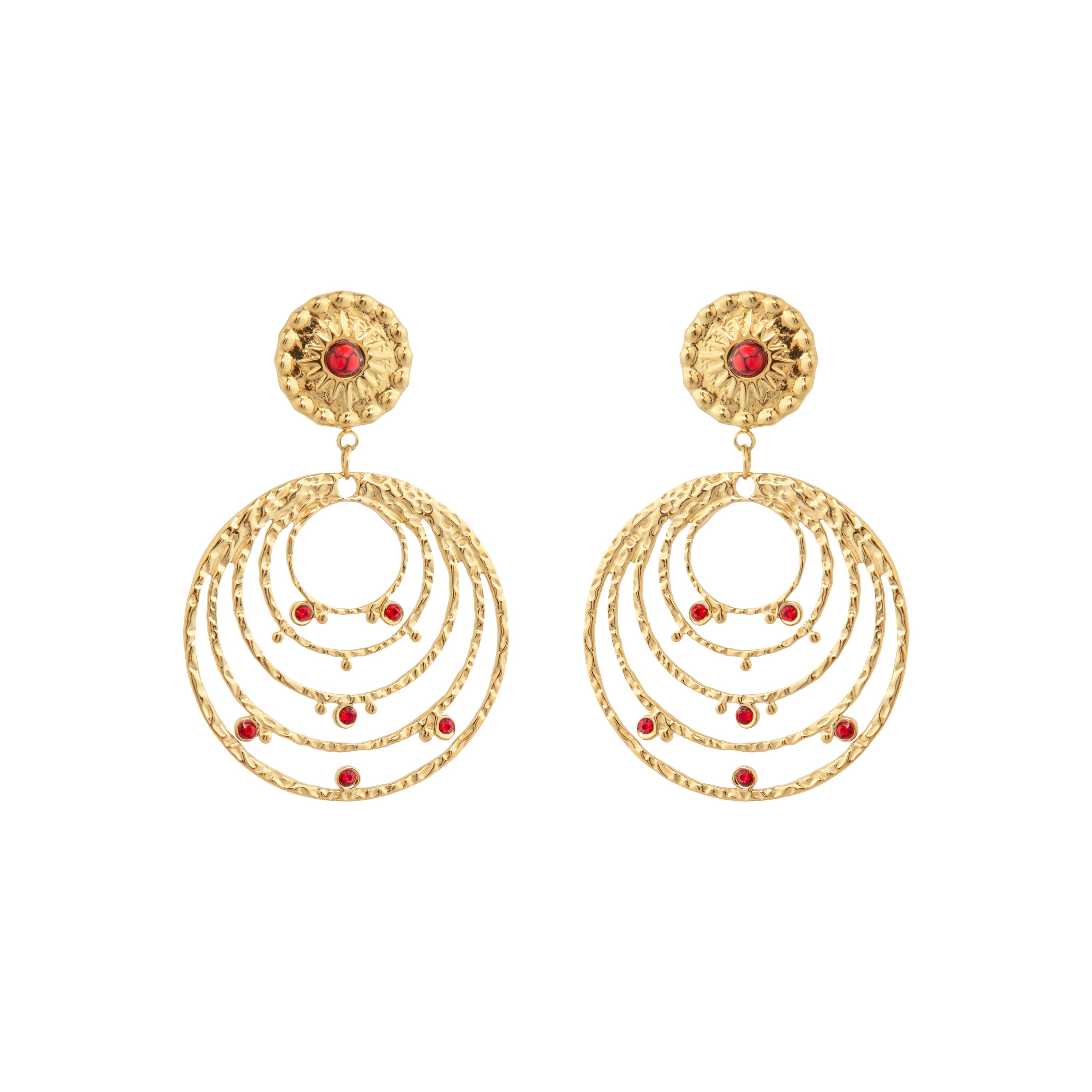 18k Yellow Gold Finish Earrings and Red Crystal - Malema
