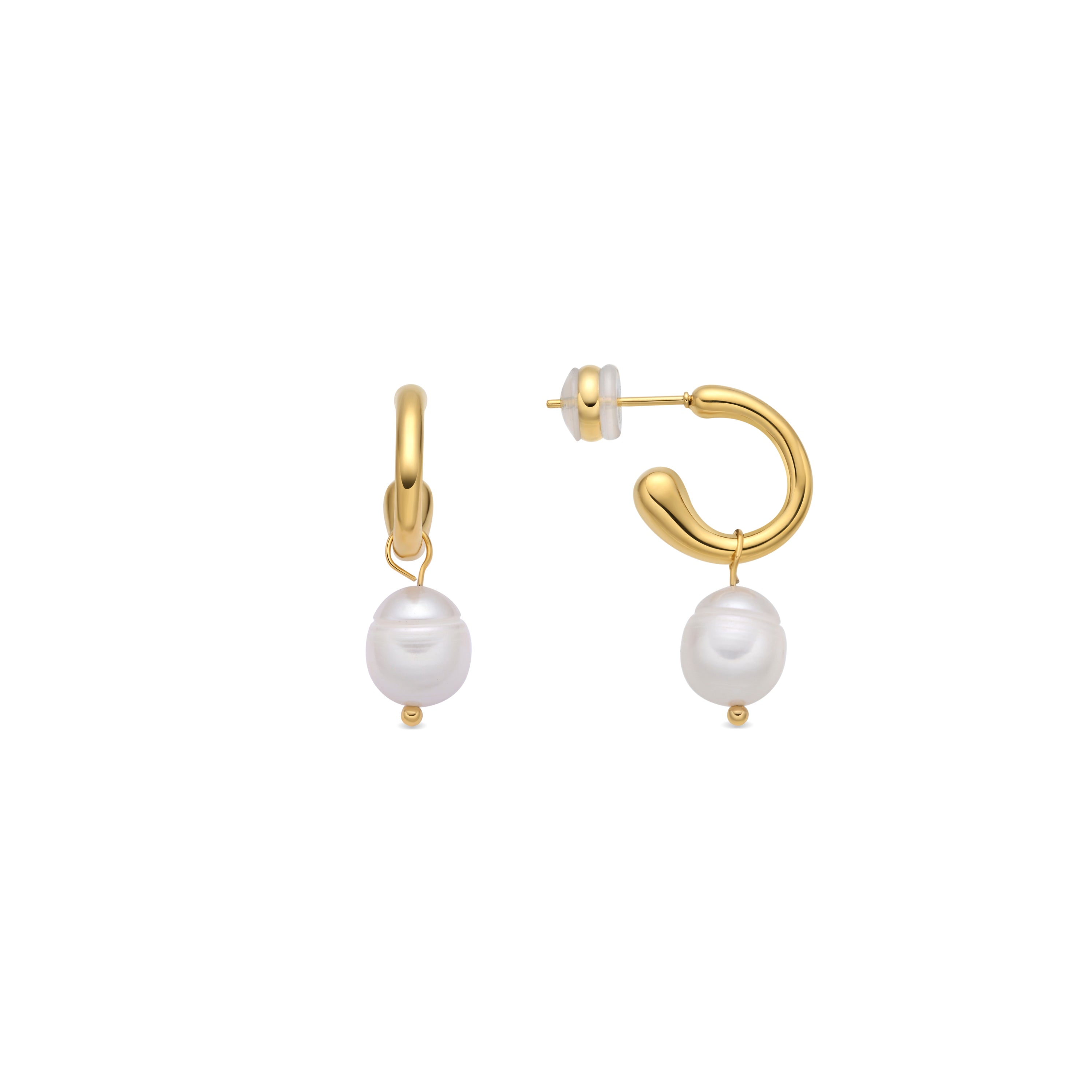Pendientes de Perla Blanca acabado en oro amarillo 18k - Lynou