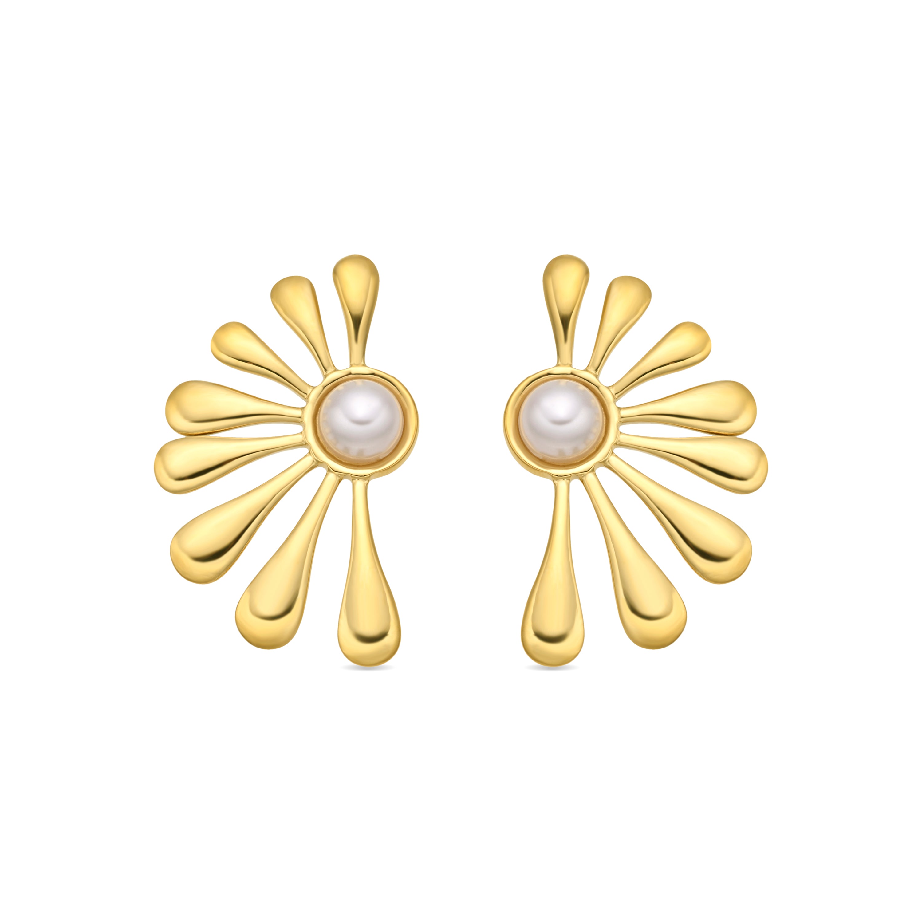Pendientes de Perla Blanca acabado en oro amarillo 18k - Grimbe
