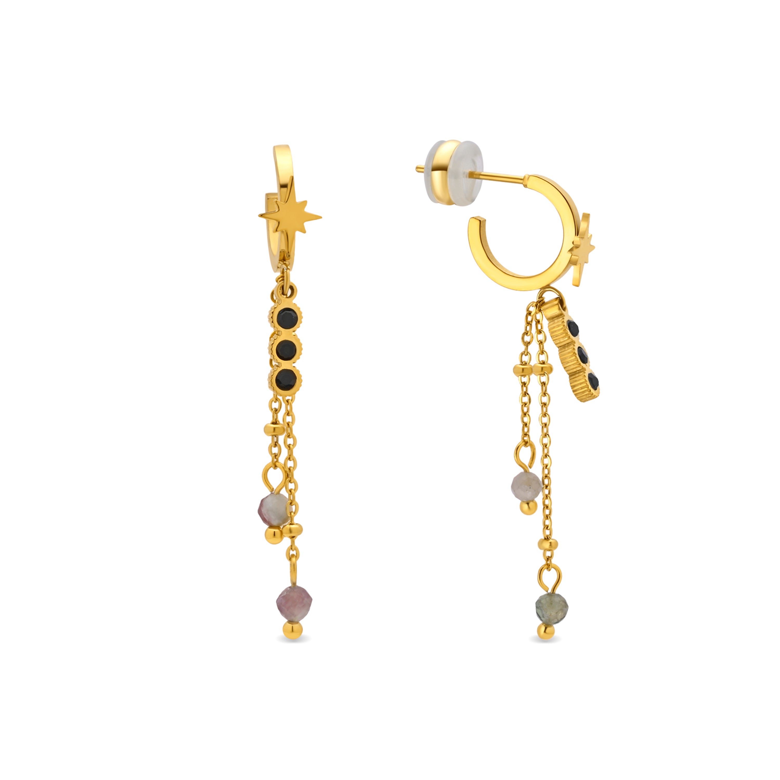 Pendientes de Cuarzo Rosa acabado en oro amarillo 18k - Miha